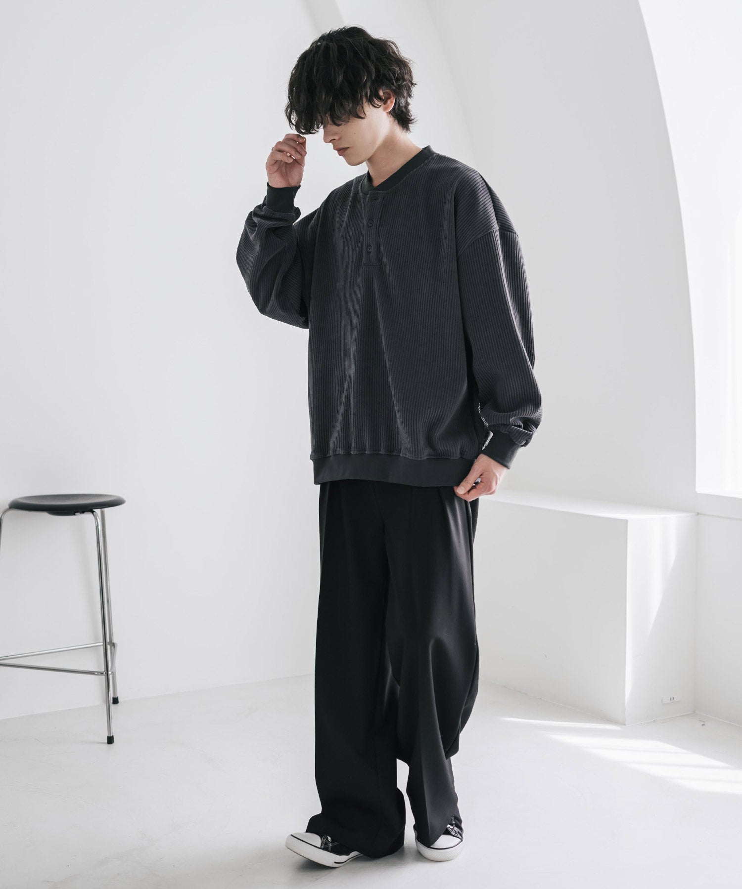 カットコーデュロイ・スエード長袖ヘンリーネックTシャツ/トレーナー 16152