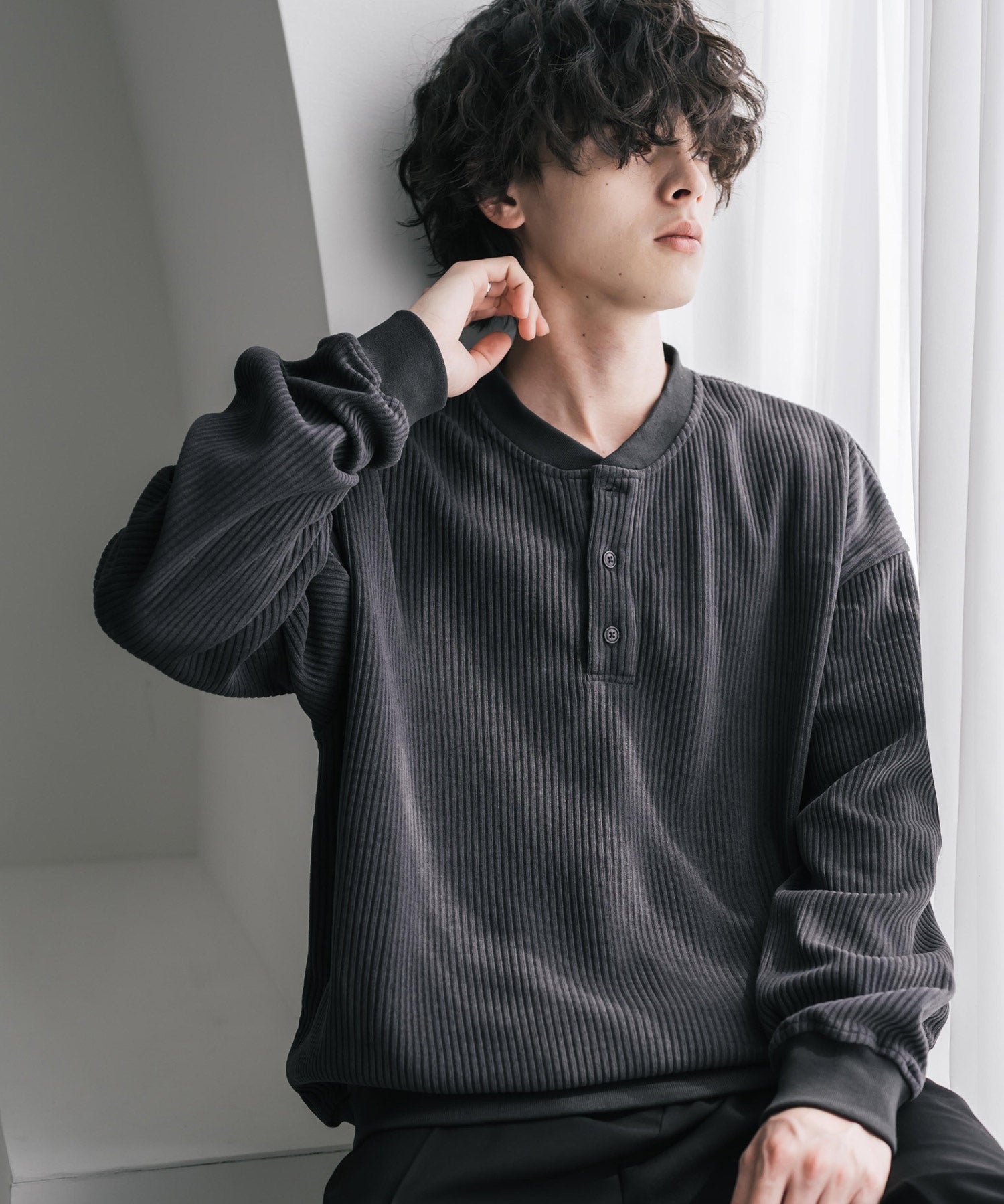 カットコーデュロイ・スエード長袖ヘンリーネックTシャツ/トレーナー 16152