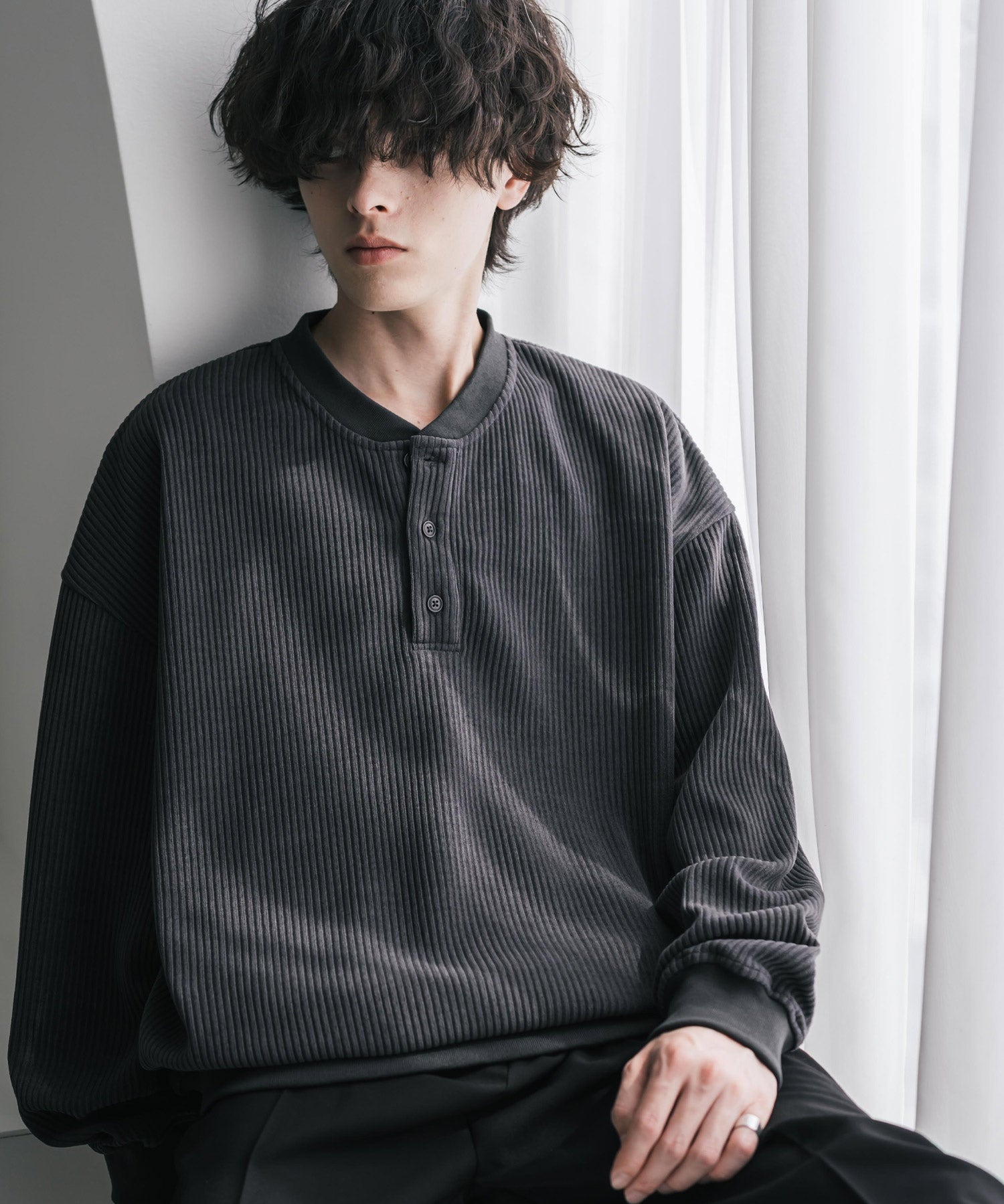 カットコーデュロイ・スエード長袖ヘンリーネックTシャツ/トレーナー 16152
