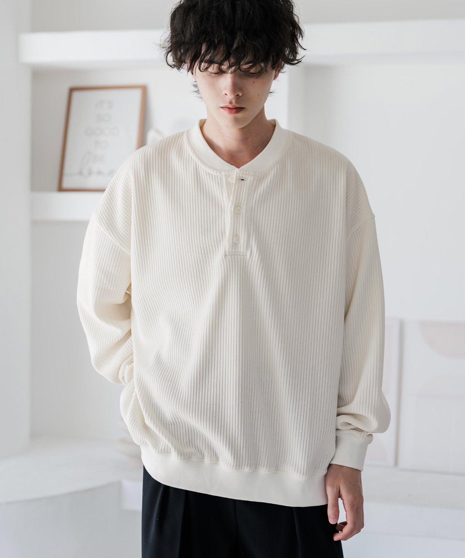 カットコーデュロイ・スエード長袖ヘンリーネックTシャツ/トレーナー 16152