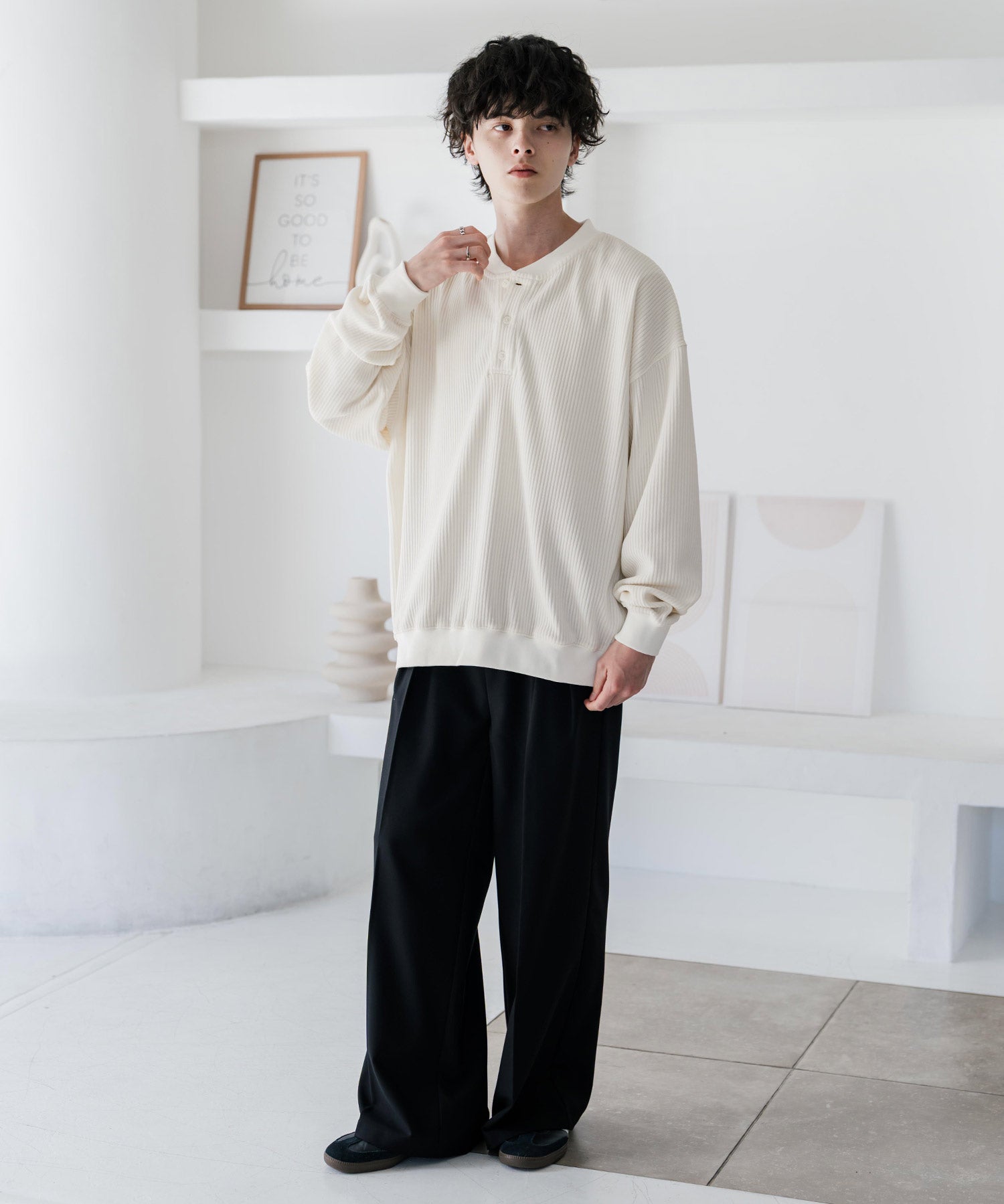 カットコーデュロイ・スエード長袖ヘンリーネックTシャツ/トレーナー 16152