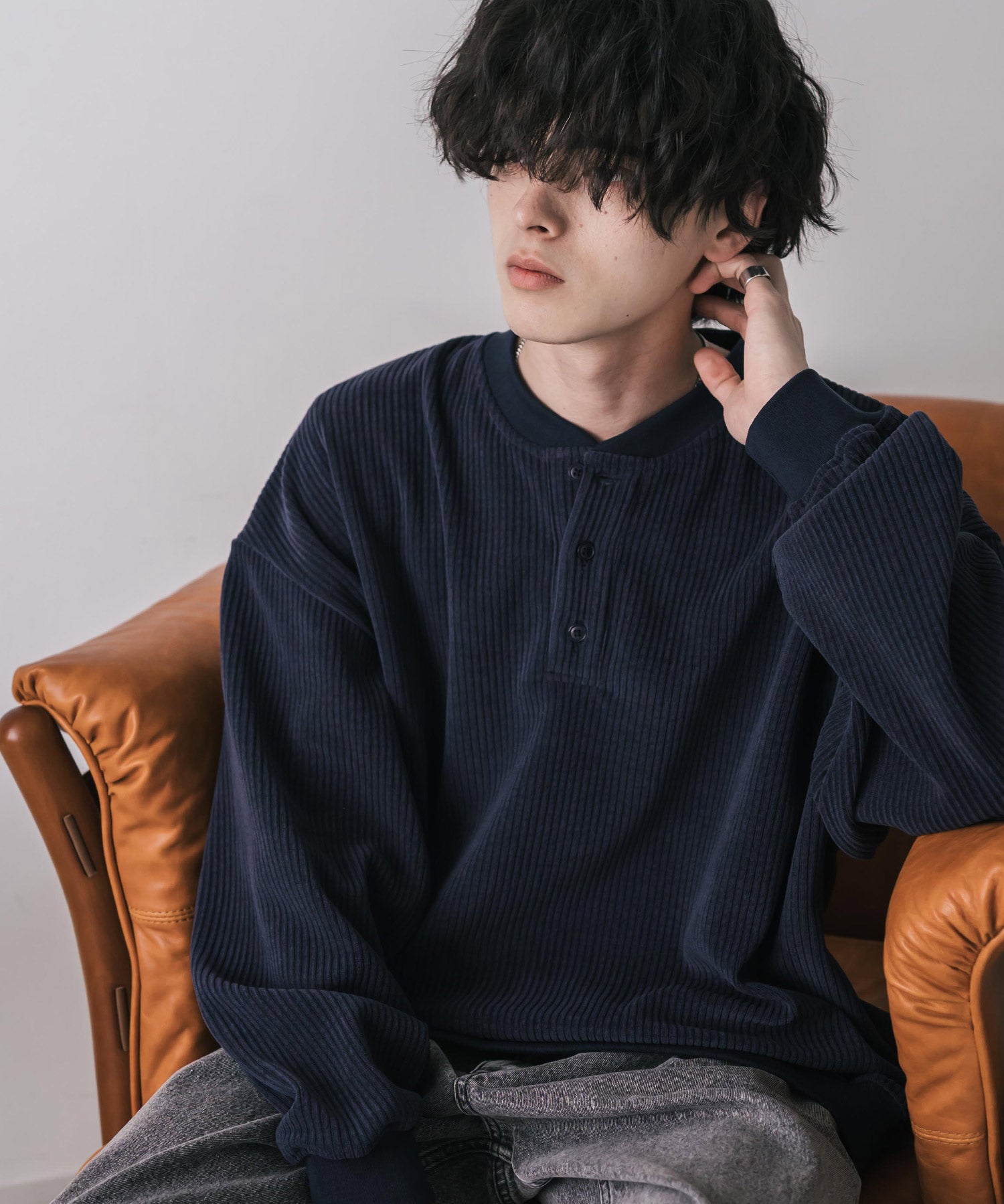 カットコーデュロイ・スエード長袖ヘンリーネックTシャツ/トレーナー 16152