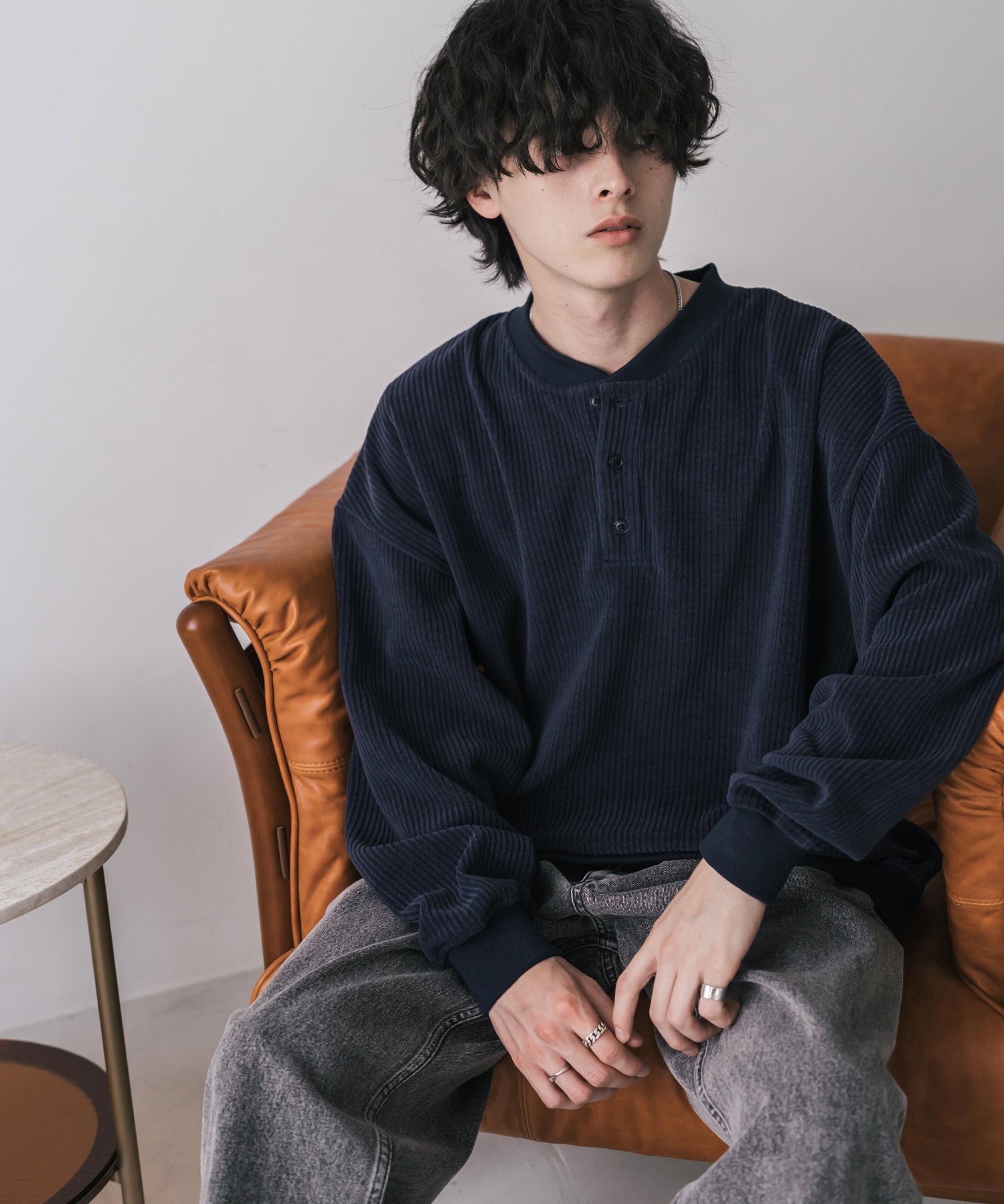 カットコーデュロイ・スエード長袖ヘンリーネックTシャツ/トレーナー 16152