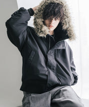 オーバーサイズ DEWSPO N-2Bフライトミリタリー中綿ジャケット/ファーフードブルゾン 16154