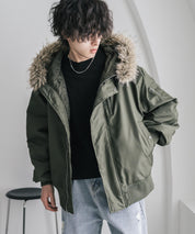 オーバーサイズ DEWSPO N-2Bフライトミリタリー中綿ジャケット/ファーフードブルゾン 16154