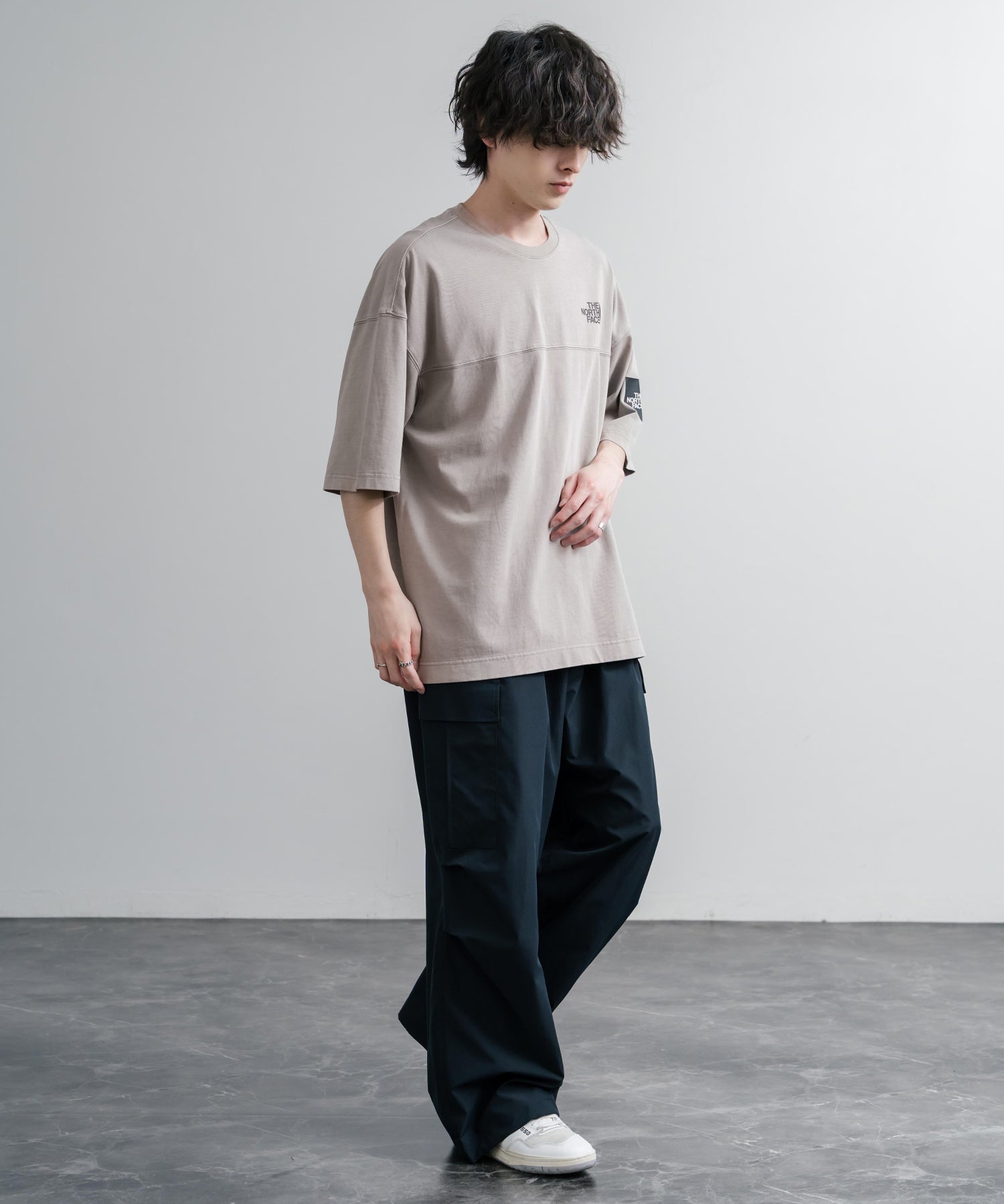 THE NORTH FACE WHITE LABEL STITCH DYEING S/S R/TEE オーバーサイズステッチラインワンポイントロゴピグメント加工半袖Tシャツ 16163