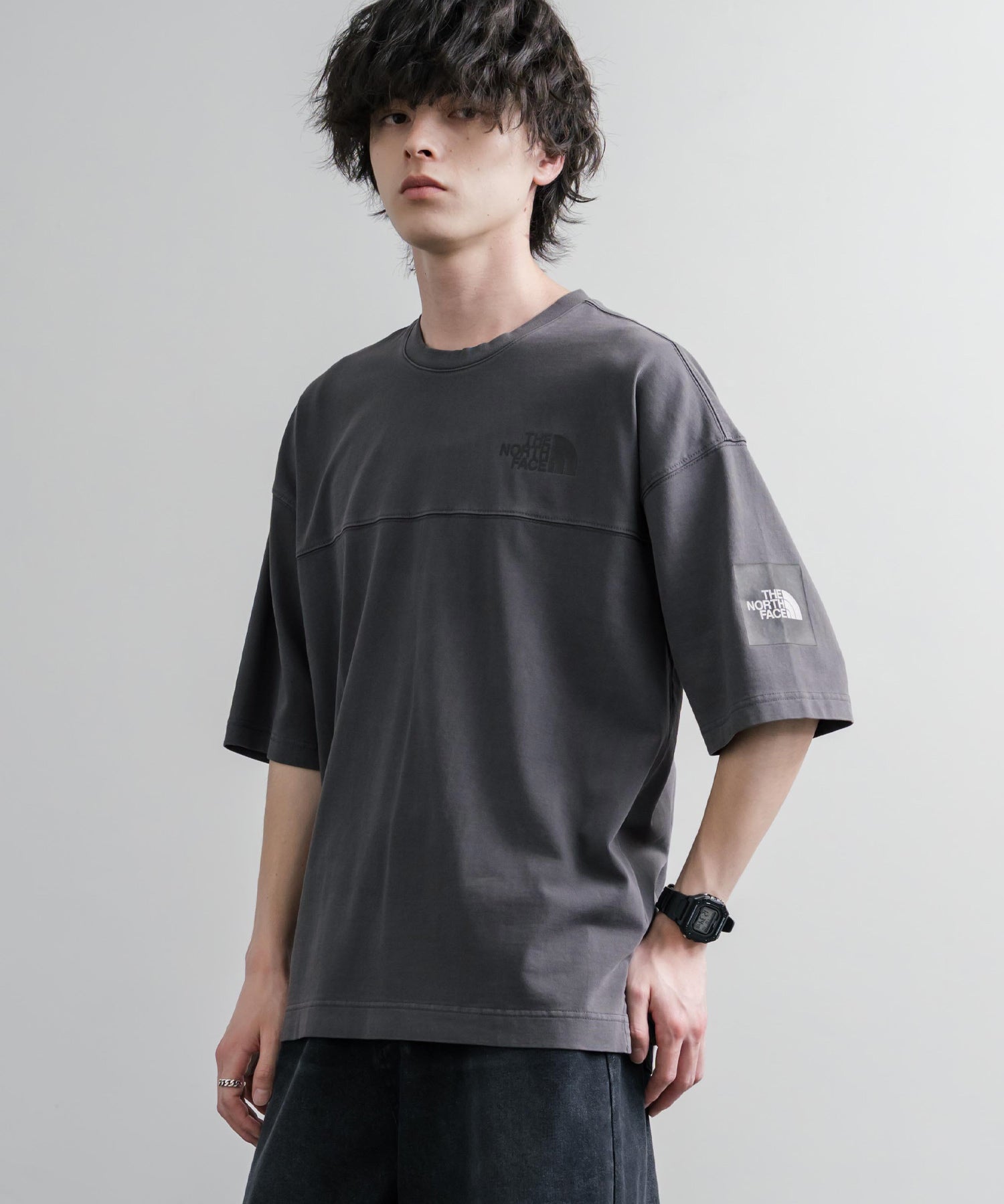 THE NORTH FACE WHITE LABEL STITCH DYEING S/S R/TEE オーバーサイズステッチラインワンポイントロゴピグメント加工半袖Tシャツ 16163