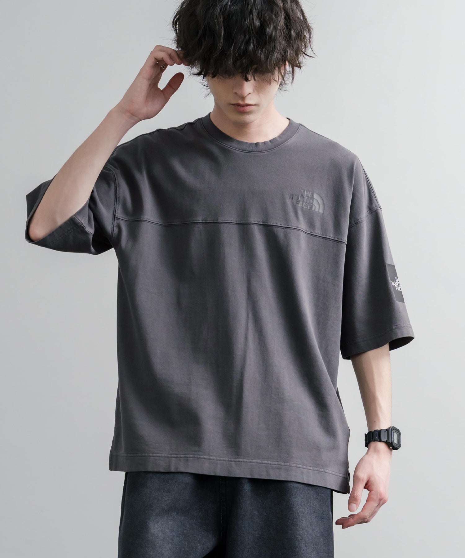 THE NORTH FACE WHITE LABEL STITCH DYEING S/S R/TEE オーバーサイズステッチラインワンポイントロゴピグメント加工半袖Tシャツ 16163