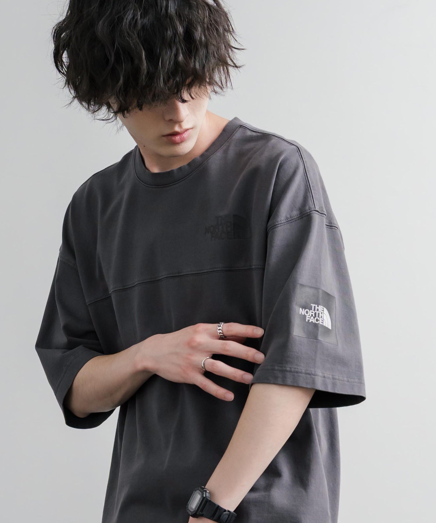 THE NORTH FACE WHITE LABEL STITCH DYEING S/S R/TEE オーバーサイズステッチラインワンポイントロゴピグメント加工半袖Tシャツ 16163