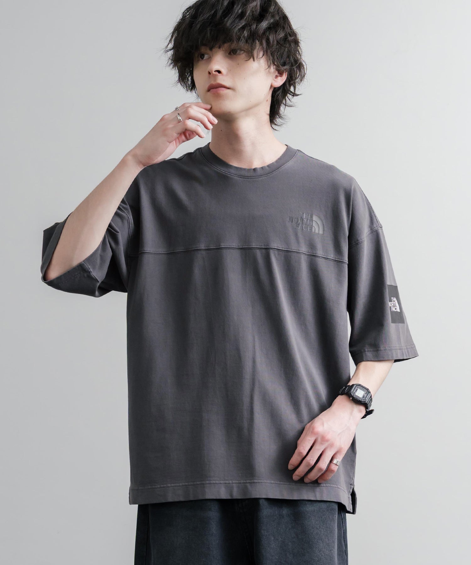 THE NORTH FACE WHITE LABEL STITCH DYEING S/S R/TEE オーバーサイズステッチラインワンポイントロゴピグメント加工半袖Tシャツ 16163
