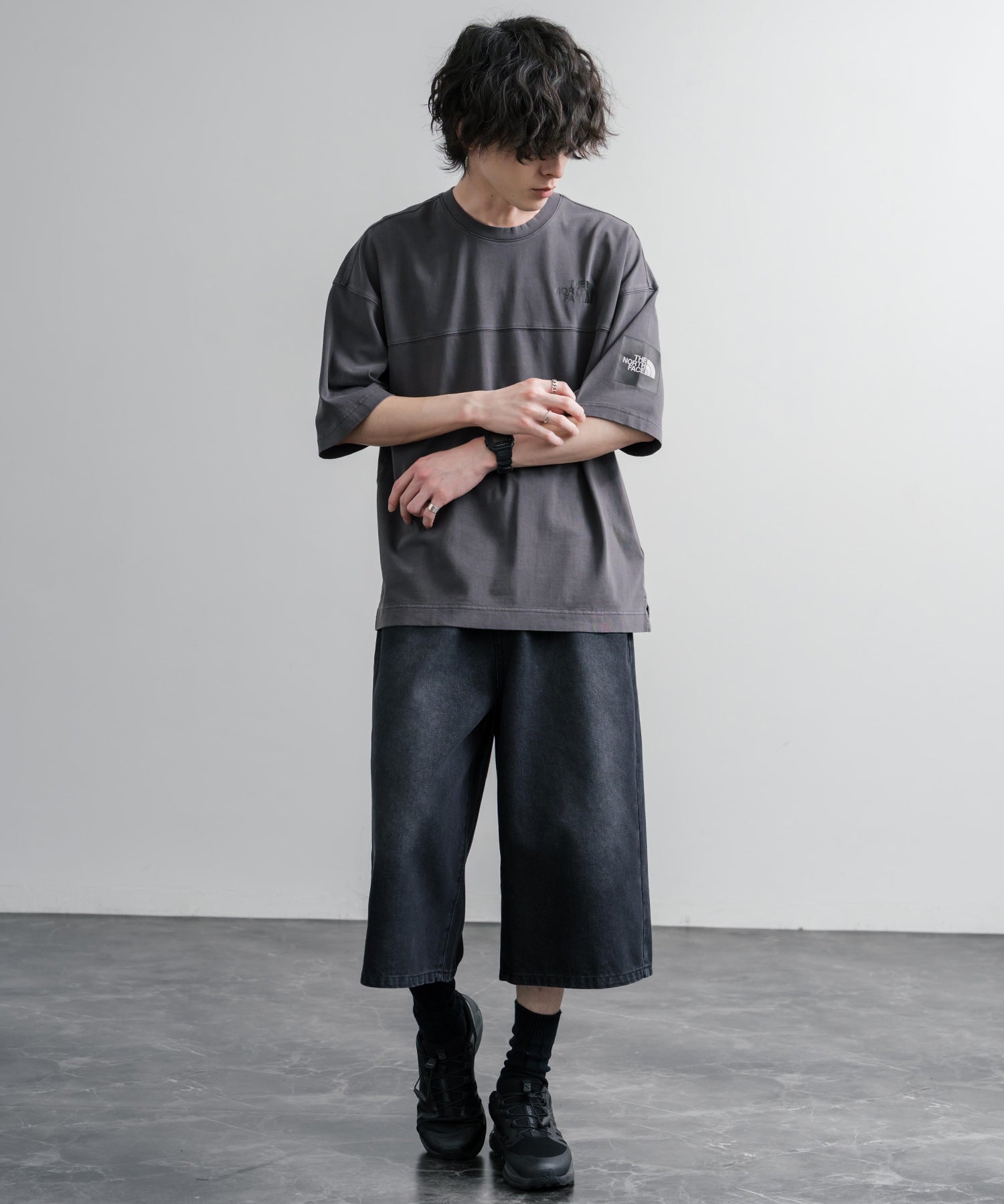 THE NORTH FACE WHITE LABEL STITCH DYEING S/S R/TEE オーバーサイズステッチラインワンポイントロゴピグメント加工半袖Tシャツ 16163