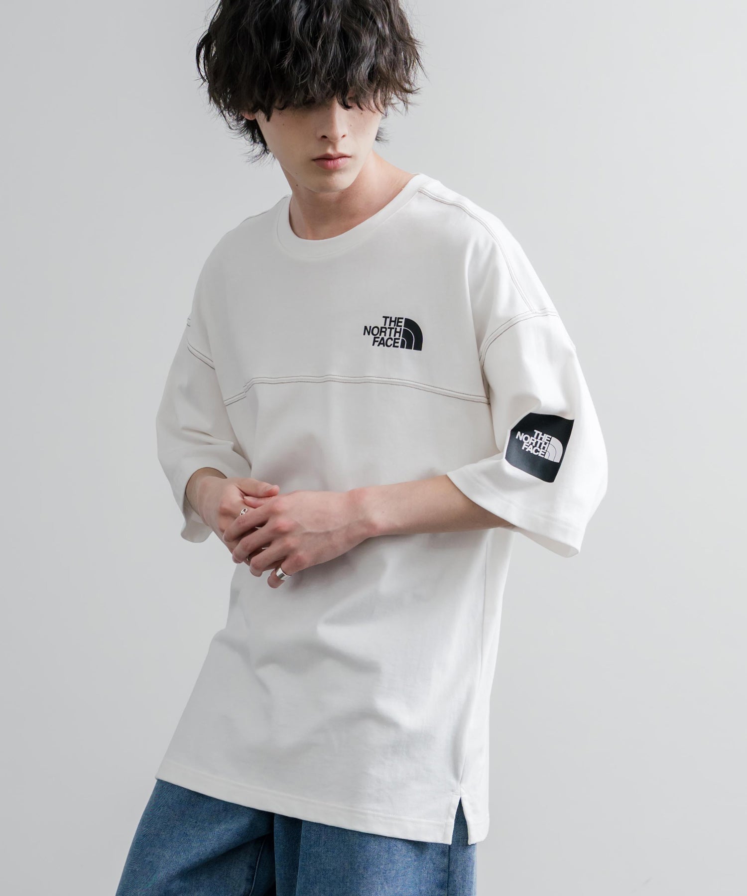 THE NORTH FACE WHITE LABEL STITCH DYEING S/S R/TEE オーバーサイズステッチラインワンポイントロゴピグメント加工半袖Tシャツ 16163