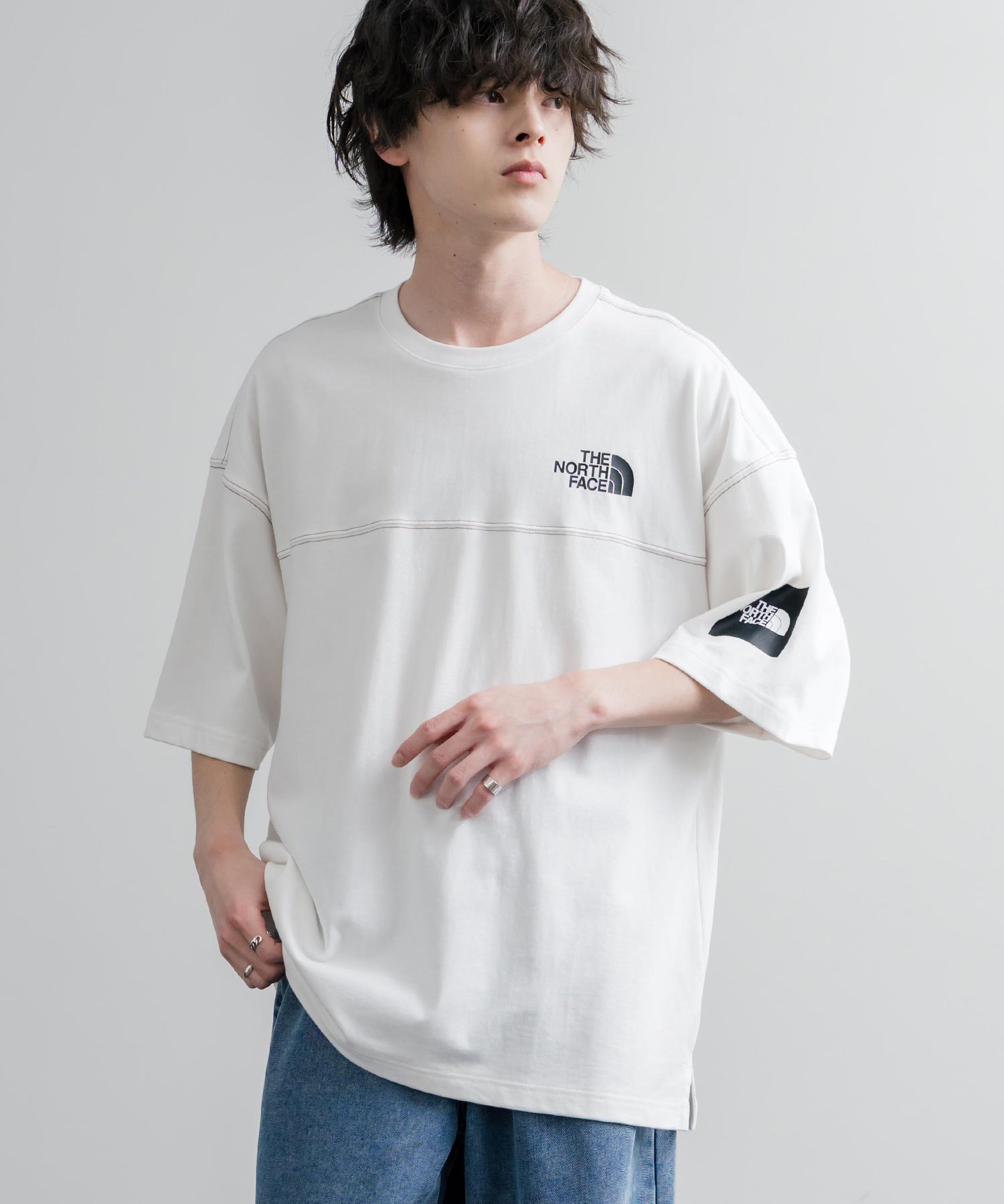 THE NORTH FACE WHITE LABEL STITCH DYEING S/S R/TEE オーバーサイズステッチラインワンポイントロゴピグメント加工半袖Tシャツ 16163