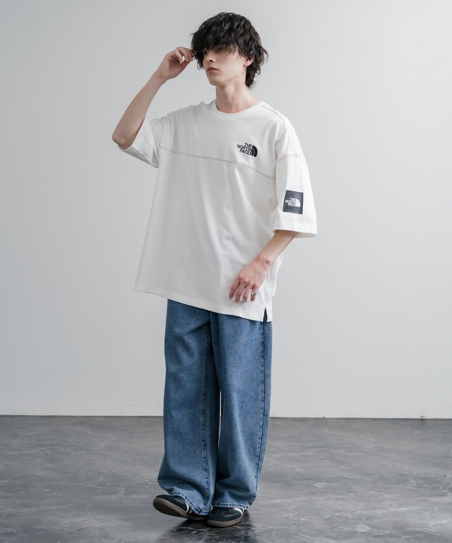 THE NORTH FACE WHITE LABEL STITCH DYEING S/S R/TEE オーバーサイズステッチラインワンポイントロゴピグメント加工半袖Tシャツ 16163