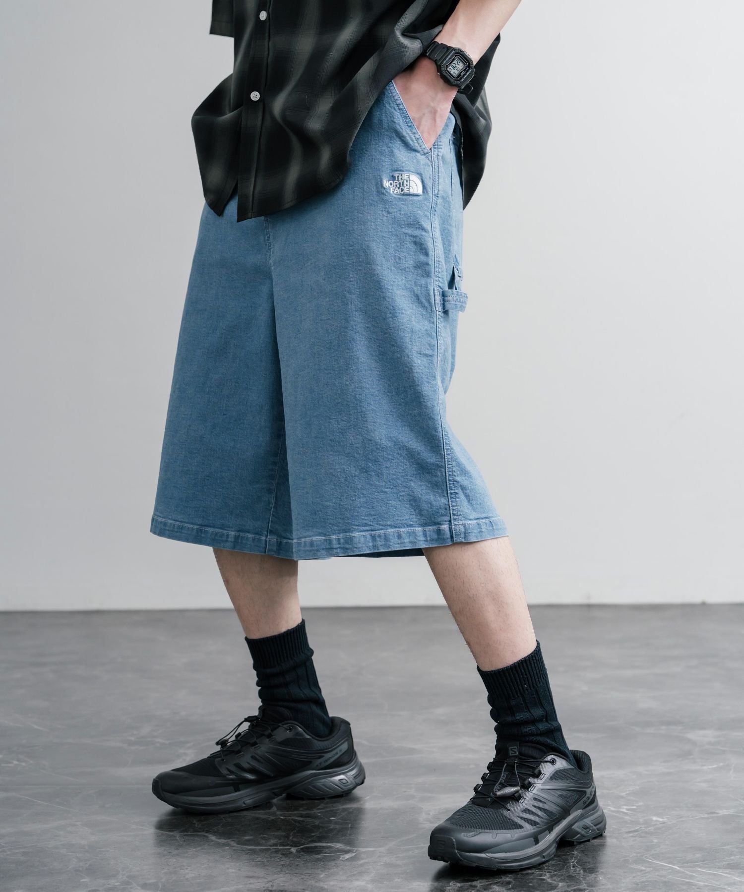THE NORTH FACE WHITE LABEL BRIS DENIM SHORTS ロゴ刺繍ワイドデニムイージーショートパンツ 16164