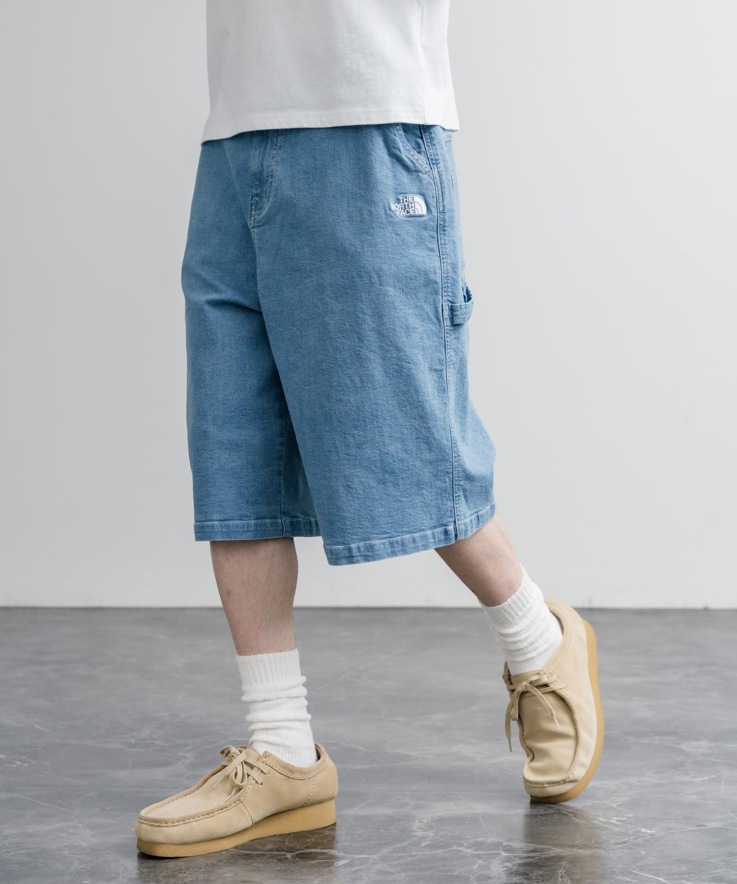 THE NORTH FACE WHITE LABEL BRIS DENIM SHORTS ロゴ刺繍ワイドデニムイージーショートパンツ 16164