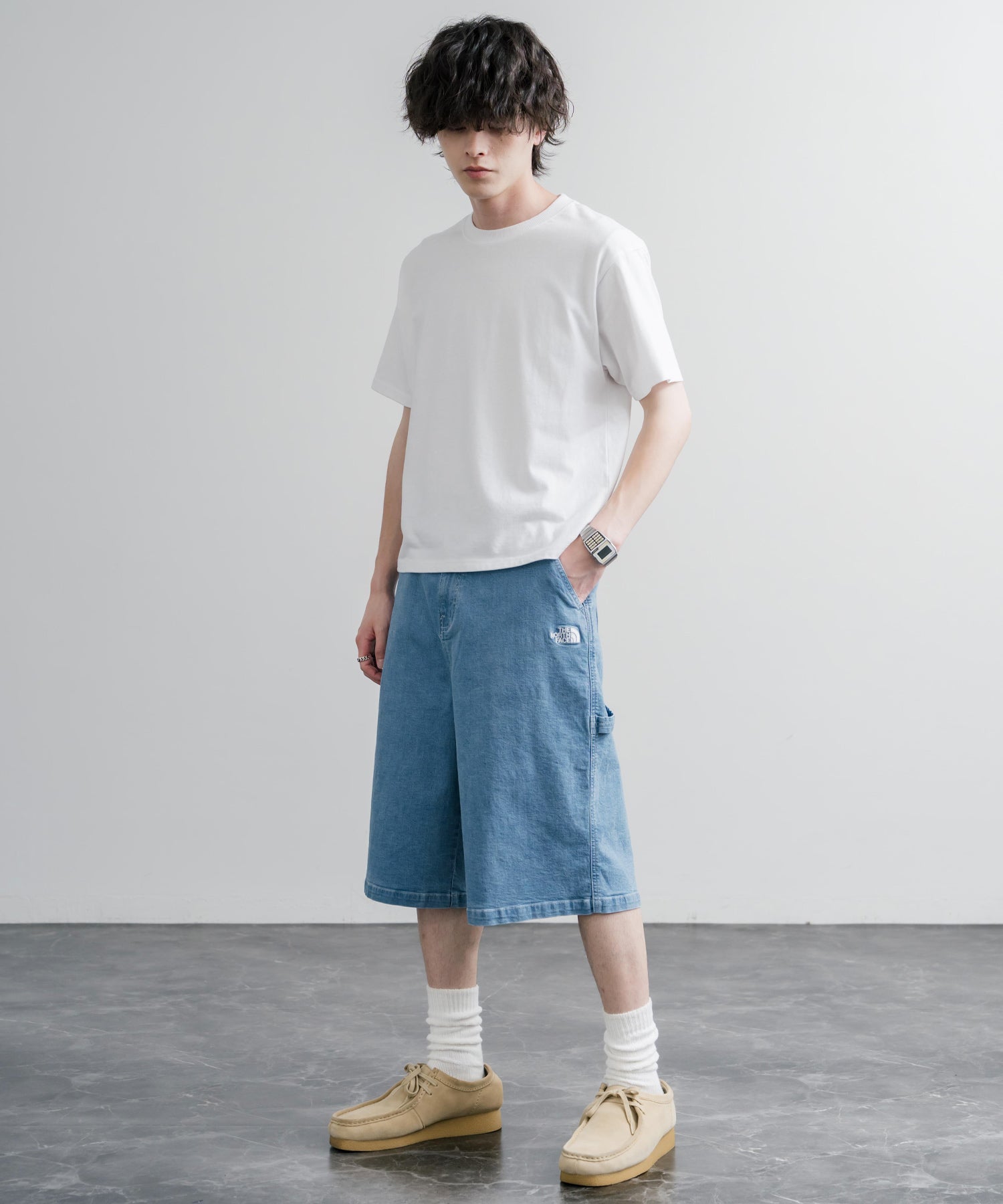 THE NORTH FACE WHITE LABEL BRIS DENIM SHORTS ロゴ刺繍ワイドデニム