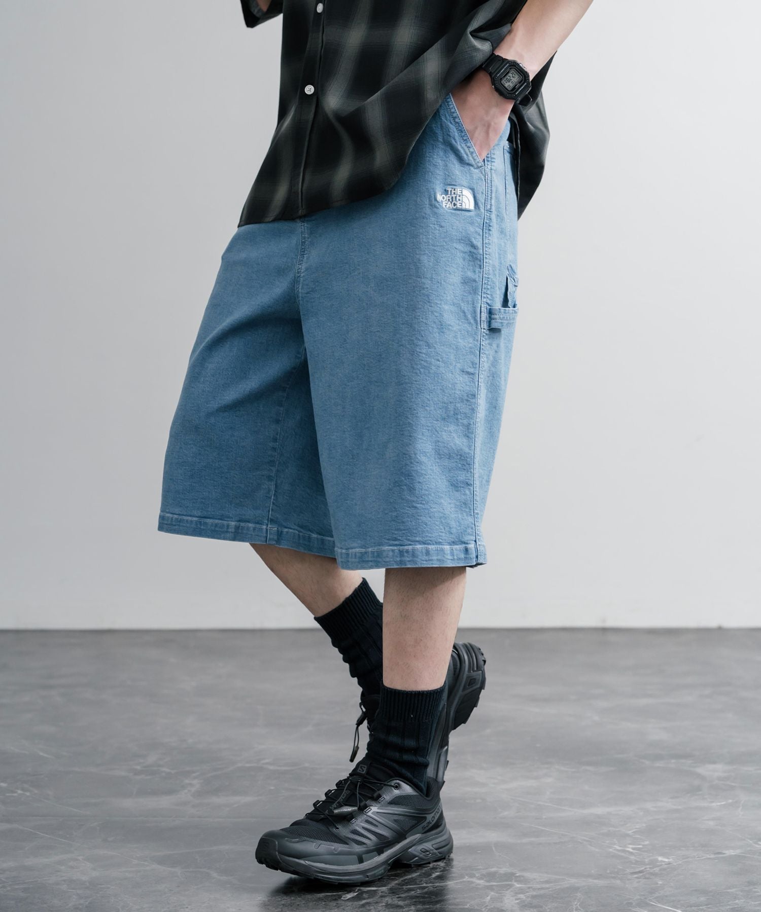 THE NORTH FACE WHITE LABEL BRIS DENIM SHORTS ロゴ刺繍ワイドデニムイージーショートパンツ 16164
