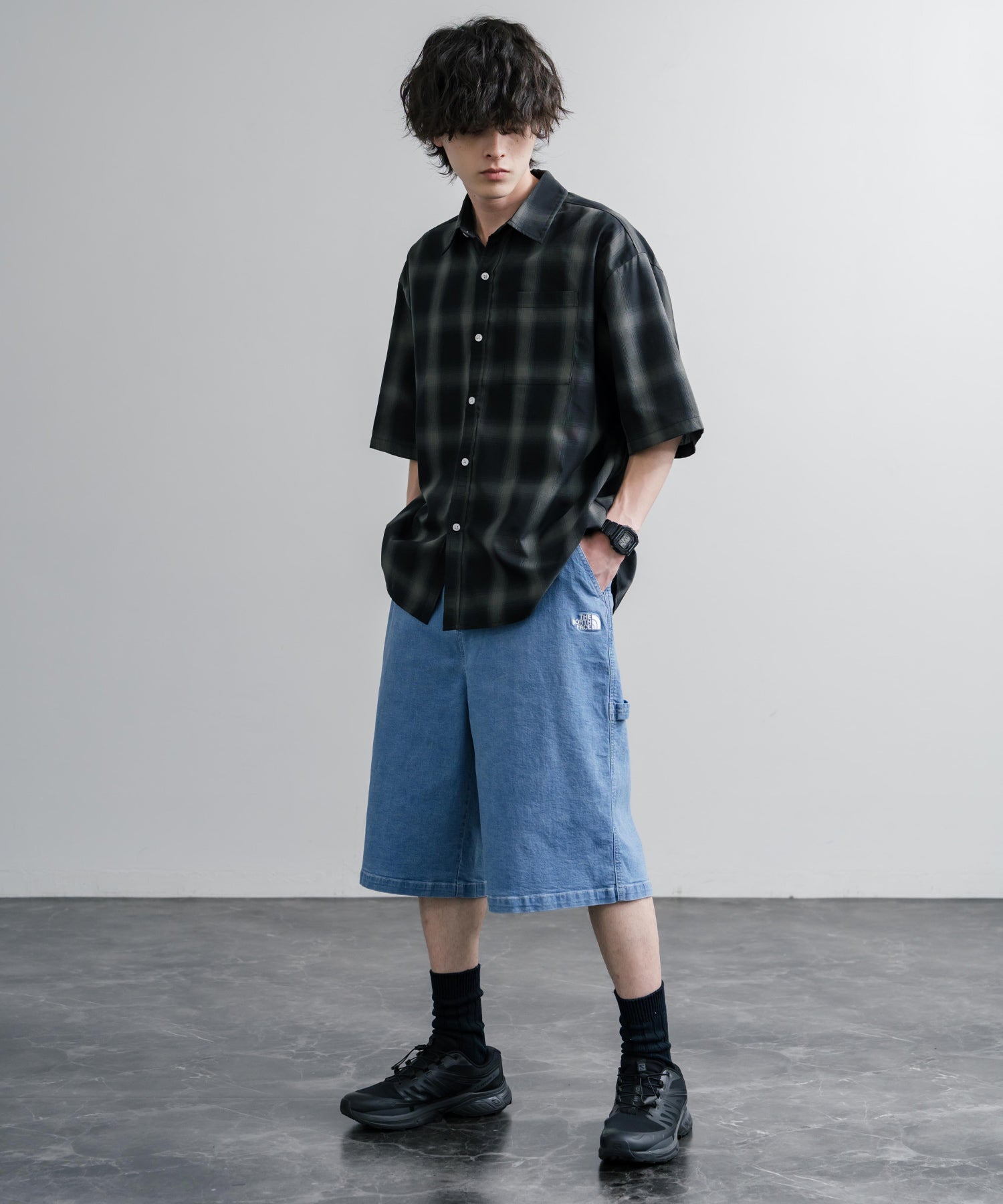 THE NORTH FACE WHITE LABEL BRIS DENIM SHORTS ロゴ刺繍ワイドデニム