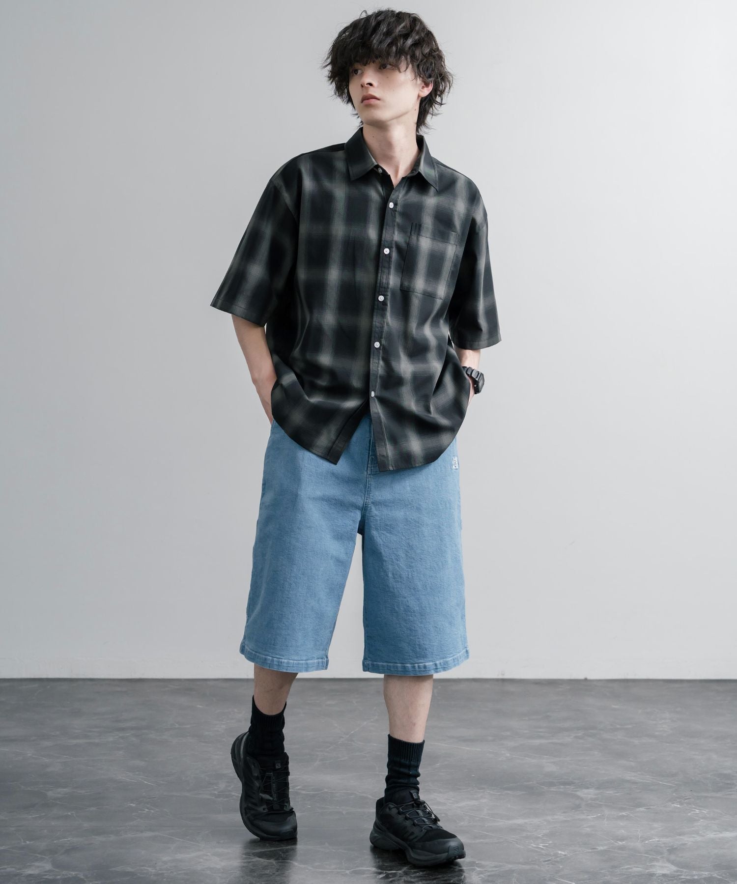 THE NORTH FACE WHITE LABEL BRIS DENIM SHORTS ロゴ刺繍ワイドデニムイージーショートパンツ 16164