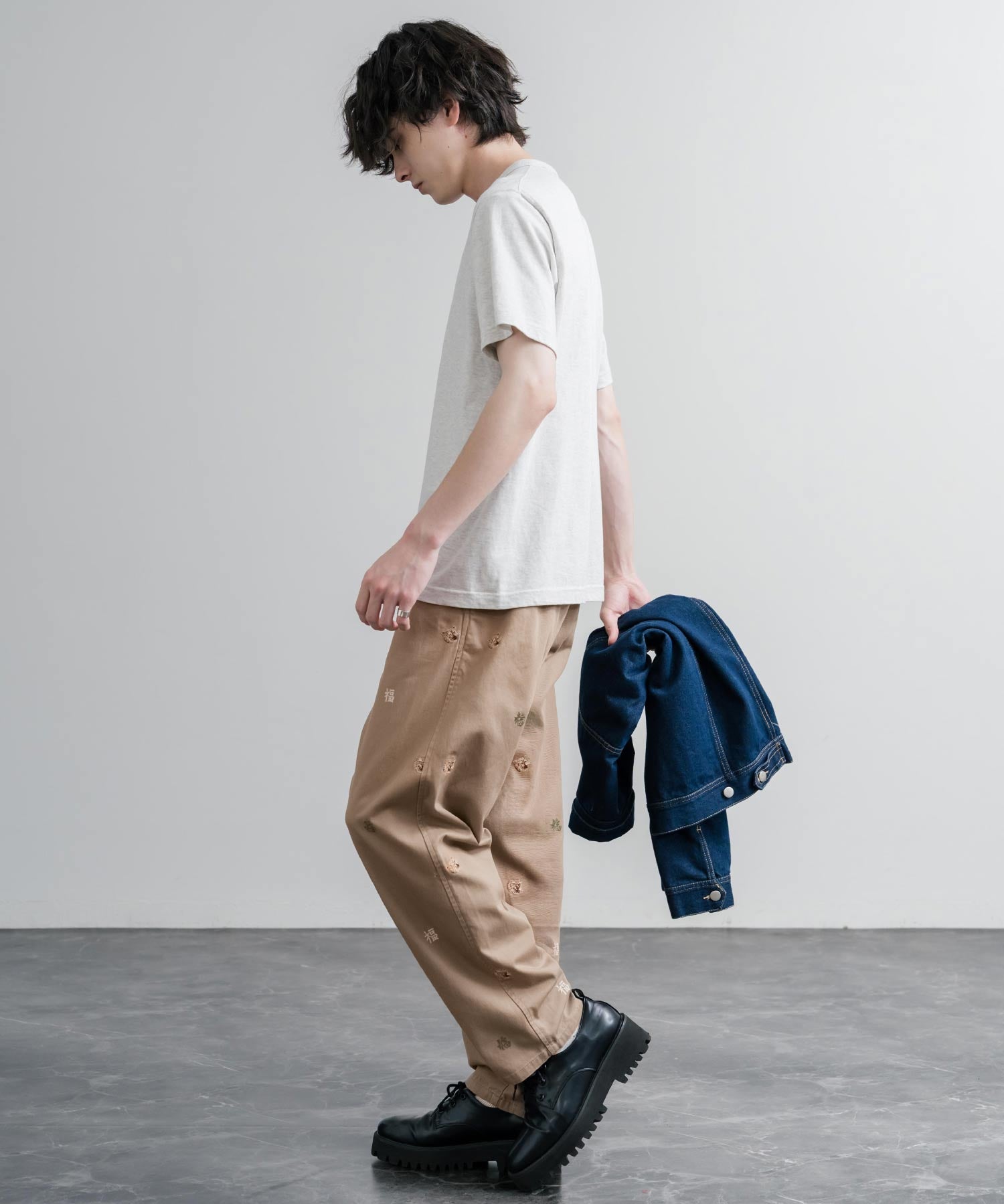 HOUSTON TWILL ALLOVER EMB EASY PANTS コットンツイル総柄刺繍イージーテーパードチノパンツ 16178