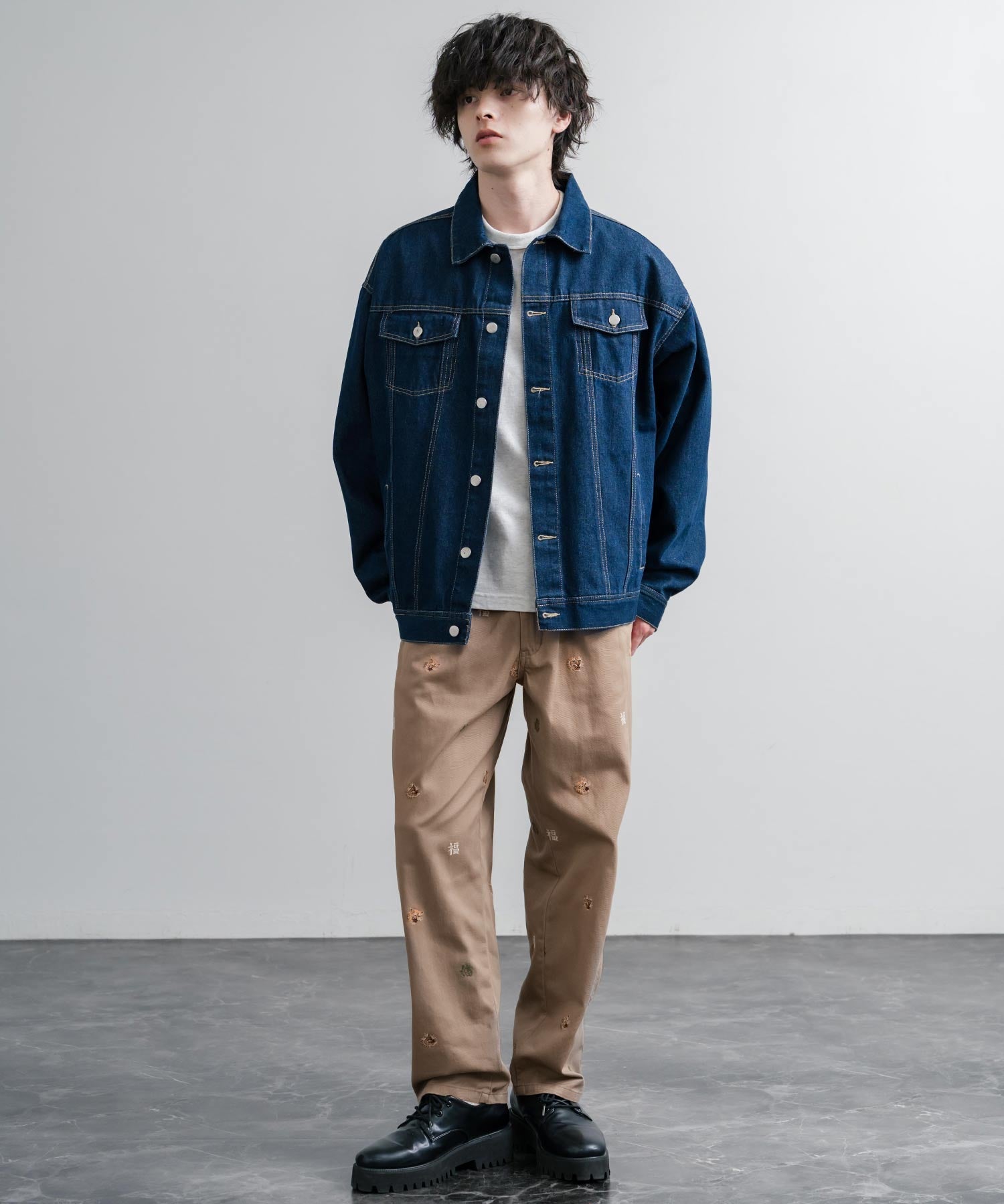 HOUSTON TWILL ALLOVER EMB EASY PANTS コットンツイル総柄刺繍イージーテーパードチノパンツ 16178