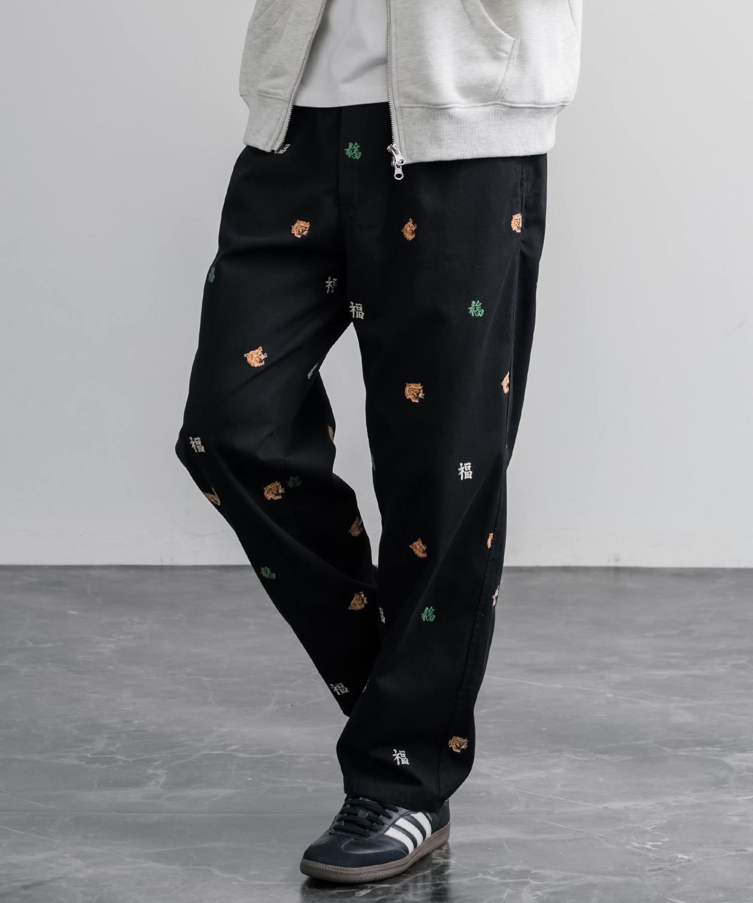HOUSTON TWILL ALLOVER EMB EASY PANTS コットンツイル総柄刺繍イージーテーパードチノパンツ 16178