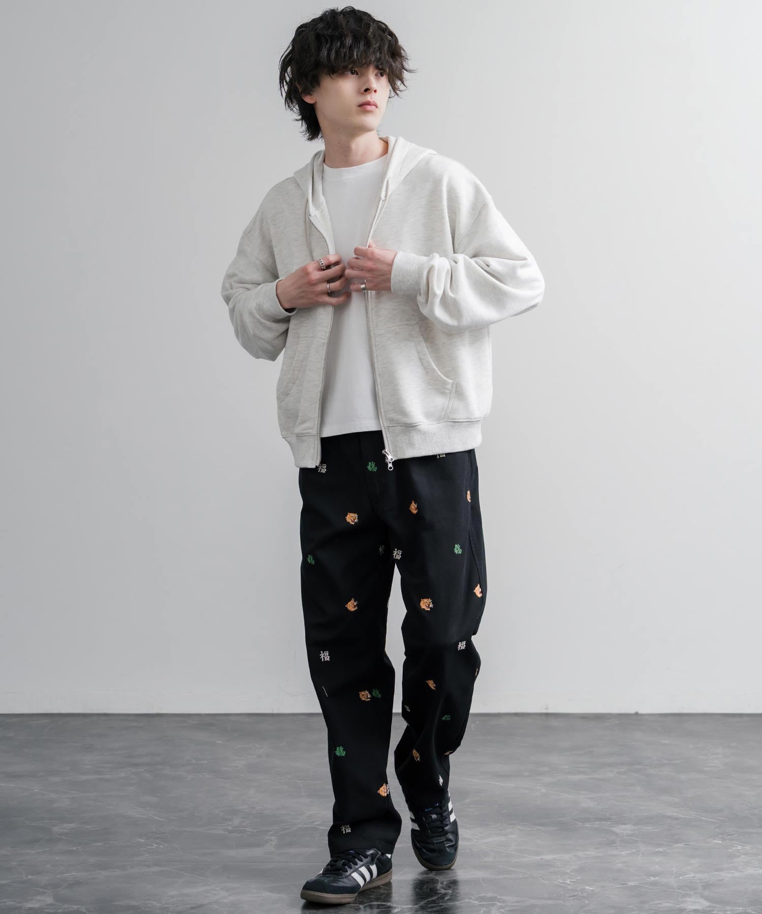 HOUSTON TWILL ALLOVER EMB EASY PANTS コットンツイル総柄刺繍イージーテーパードチノパンツ 16178