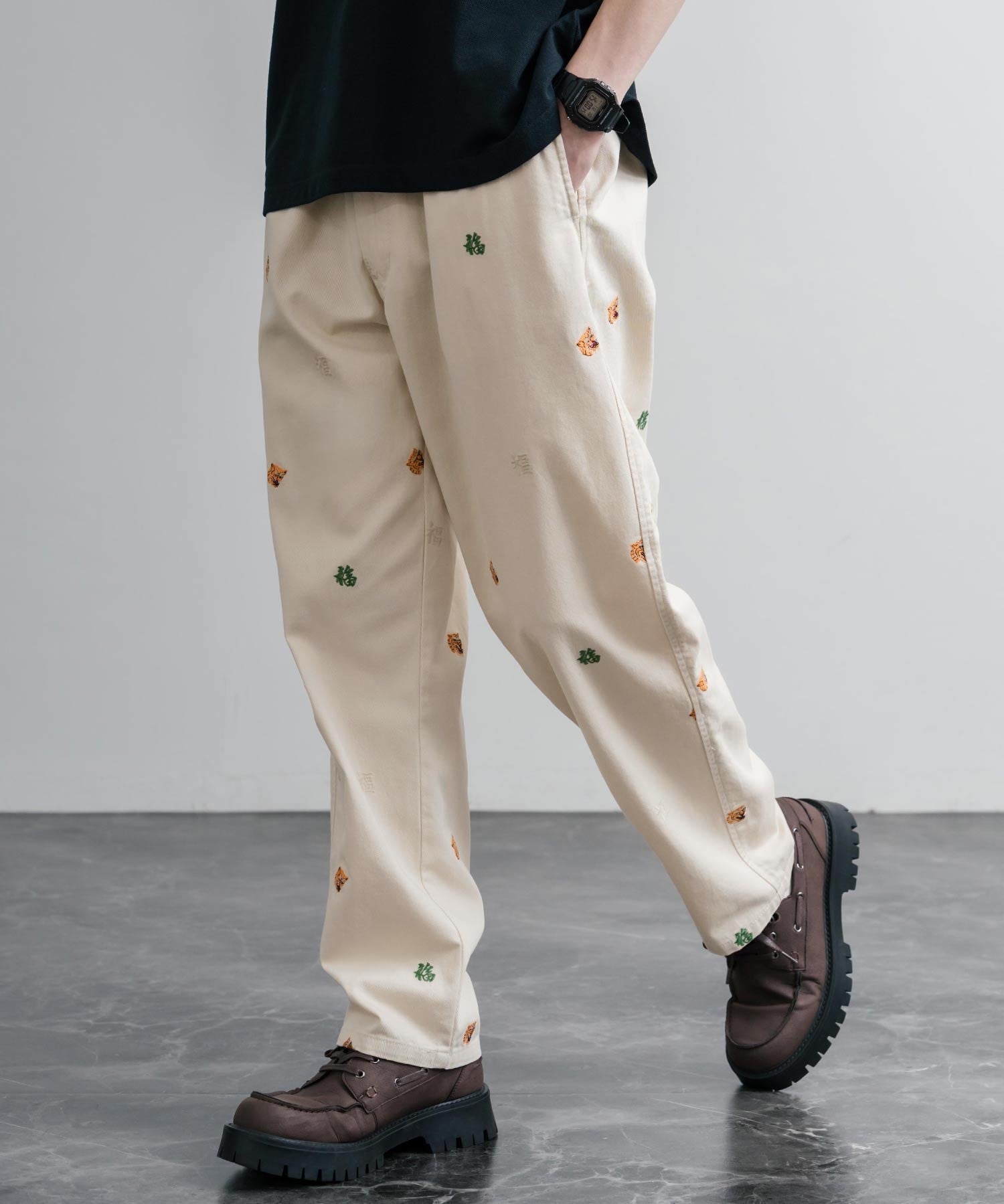 HOUSTON TWILL ALLOVER EMB EASY PANTS コットンツイル総柄刺繍イージーテーパードチノパンツ 16178