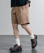 HOUSTON TWILL ALLOVER EMB EASY SHORTS コットンツイル総柄刺繍イージーワイドショートパンツ 16179