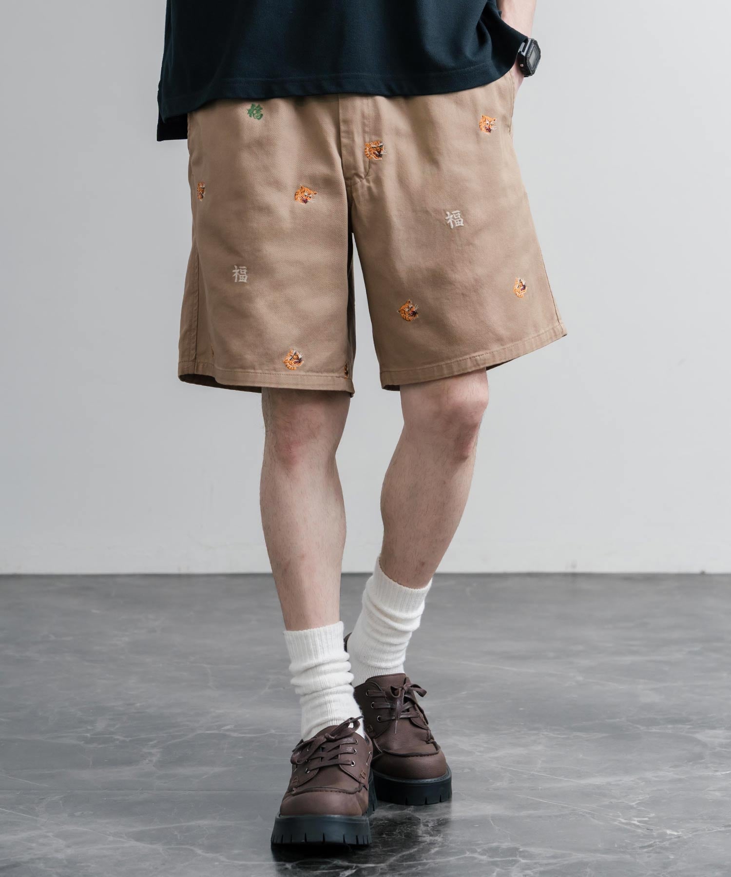 HOUSTON TWILL ALLOVER EMB EASY SHORTS コットンツイル総柄刺繍イージーワイドショートパンツ 16179