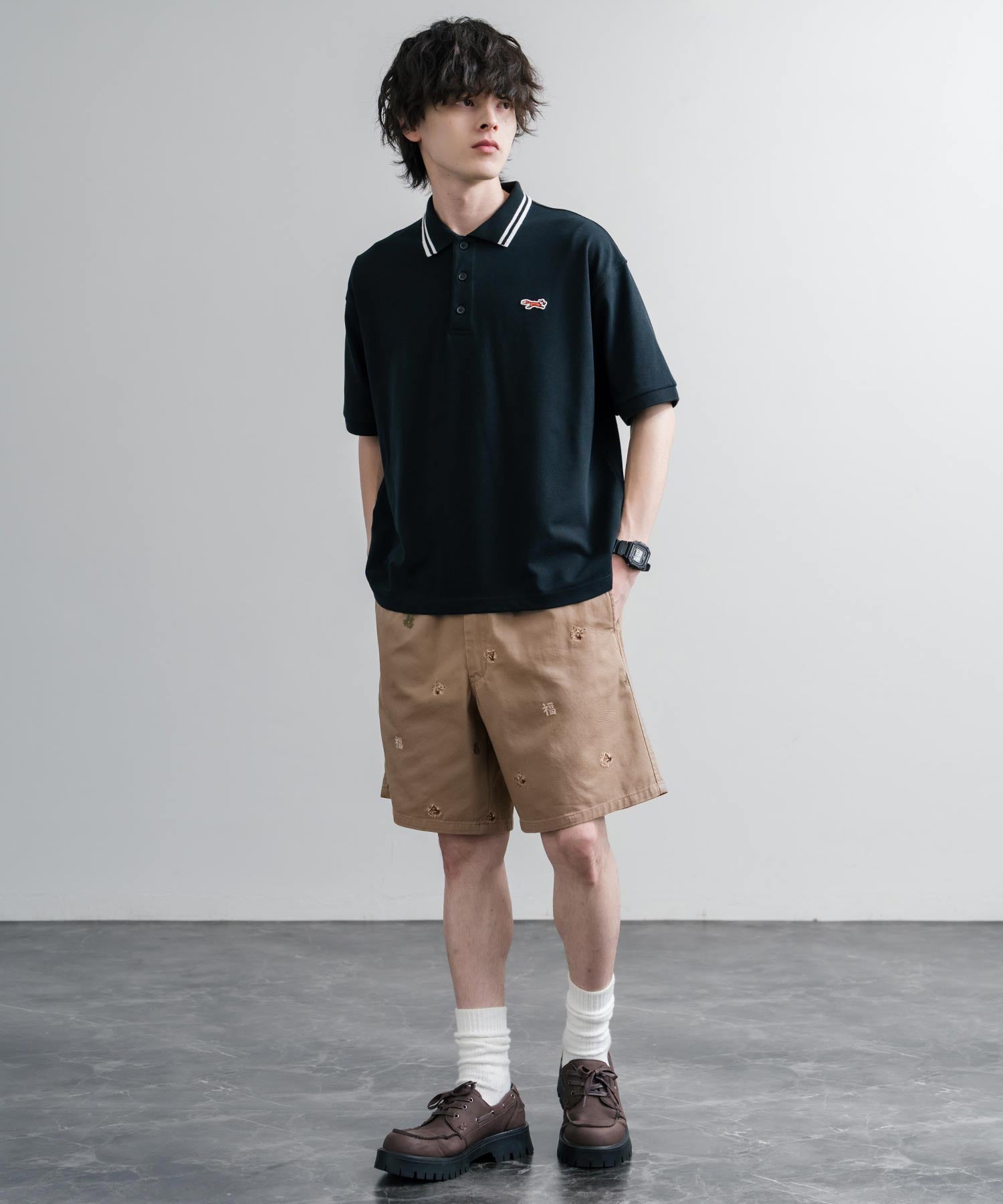 HOUSTON TWILL ALLOVER EMB EASY SHORTS コットンツイル総柄刺繍イージーワイドショートパンツ 16179