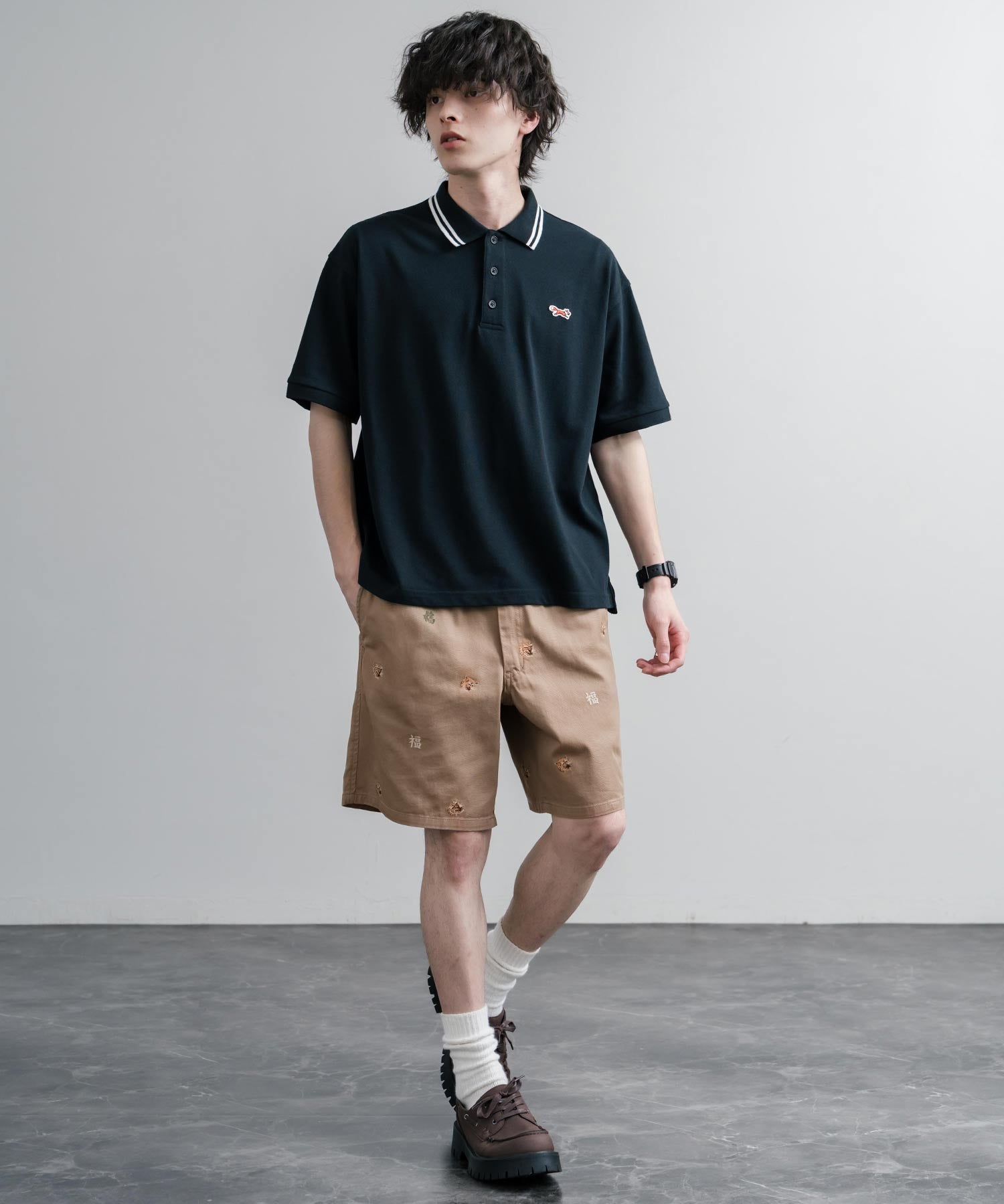 HOUSTON TWILL ALLOVER EMB EASY SHORTS コットンツイル総柄刺繍イージーワイドショートパンツ 16179