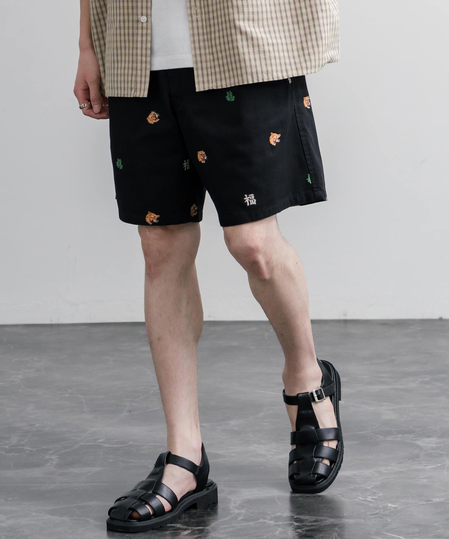 HOUSTON TWILL ALLOVER EMB EASY SHORTS コットンツイル総柄刺繍イージーワイドショートパンツ 16179