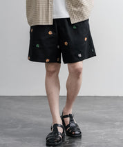 HOUSTON TWILL ALLOVER EMB EASY SHORTS コットンツイル総柄刺繍イージーワイドショートパンツ 16179