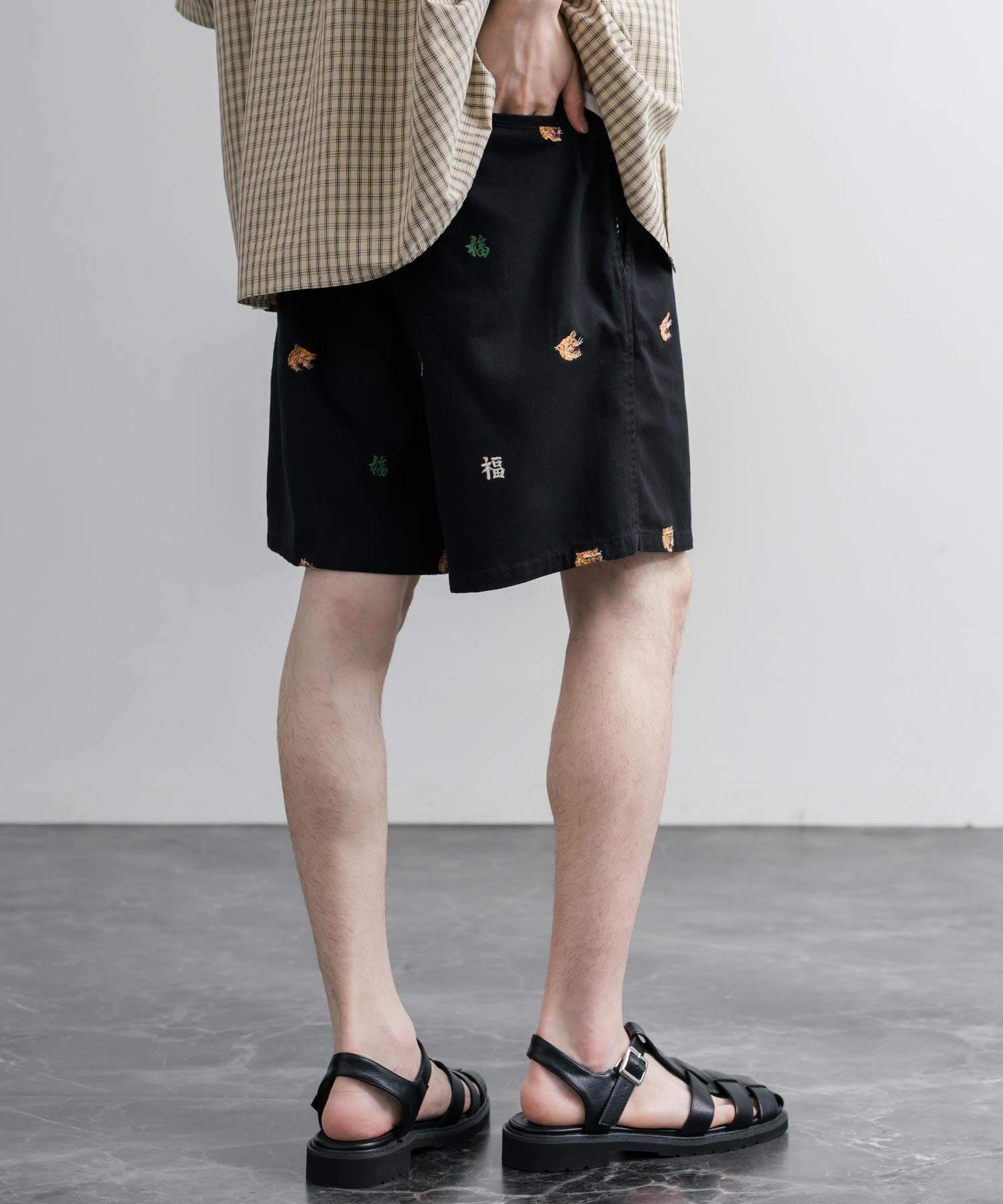 HOUSTON TWILL ALLOVER EMB EASY SHORTS コットンツイル総柄刺繍イージーワイドショートパンツ 16179