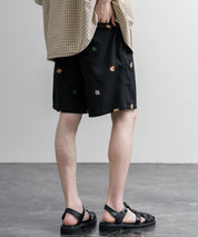 HOUSTON TWILL ALLOVER EMB EASY SHORTS コットンツイル総柄刺繍イージーワイドショートパンツ 16179