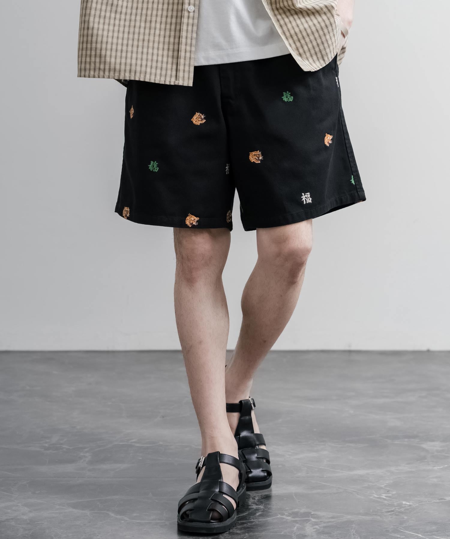 HOUSTON TWILL ALLOVER EMB EASY SHORTS コットンツイル総柄刺繍イージーワイドショートパンツ 16179