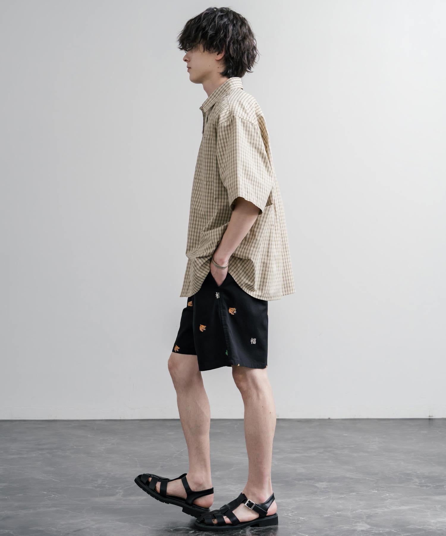 HOUSTON TWILL ALLOVER EMB EASY SHORTS コットンツイル総柄刺繍イージーワイドショートパンツ 16179