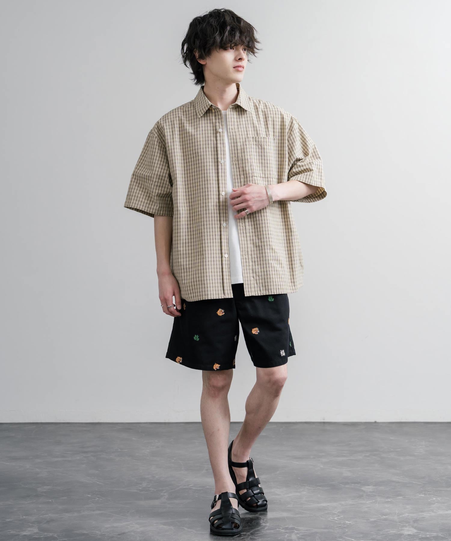 HOUSTON TWILL ALLOVER EMB EASY SHORTS コットンツイル総柄刺繍イージーワイドショートパンツ 16179