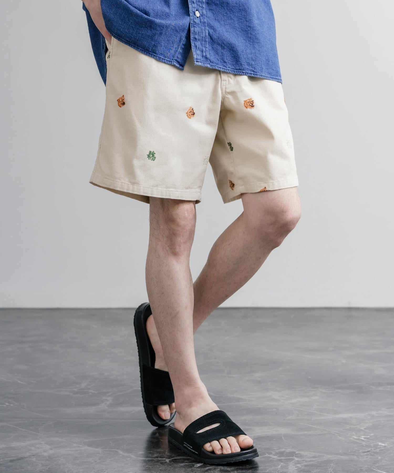 HOUSTON TWILL ALLOVER EMB EASY SHORTS コットンツイル総柄刺繍イージーワイドショートパンツ 16179