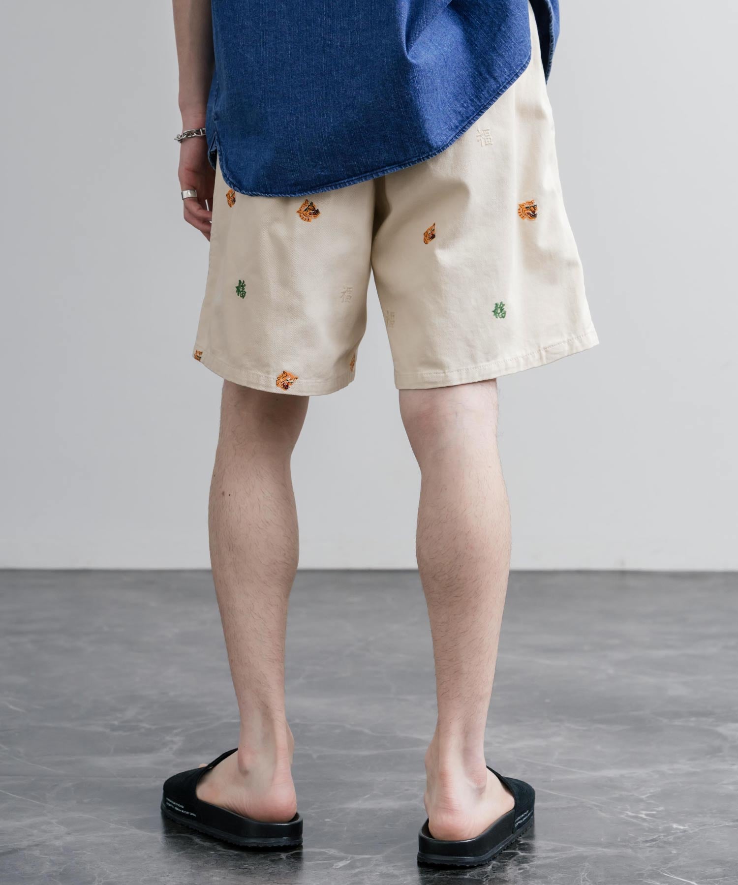 HOUSTON TWILL ALLOVER EMB EASY SHORTS コットンツイル総柄刺繍イージーワイドショートパンツ 16179