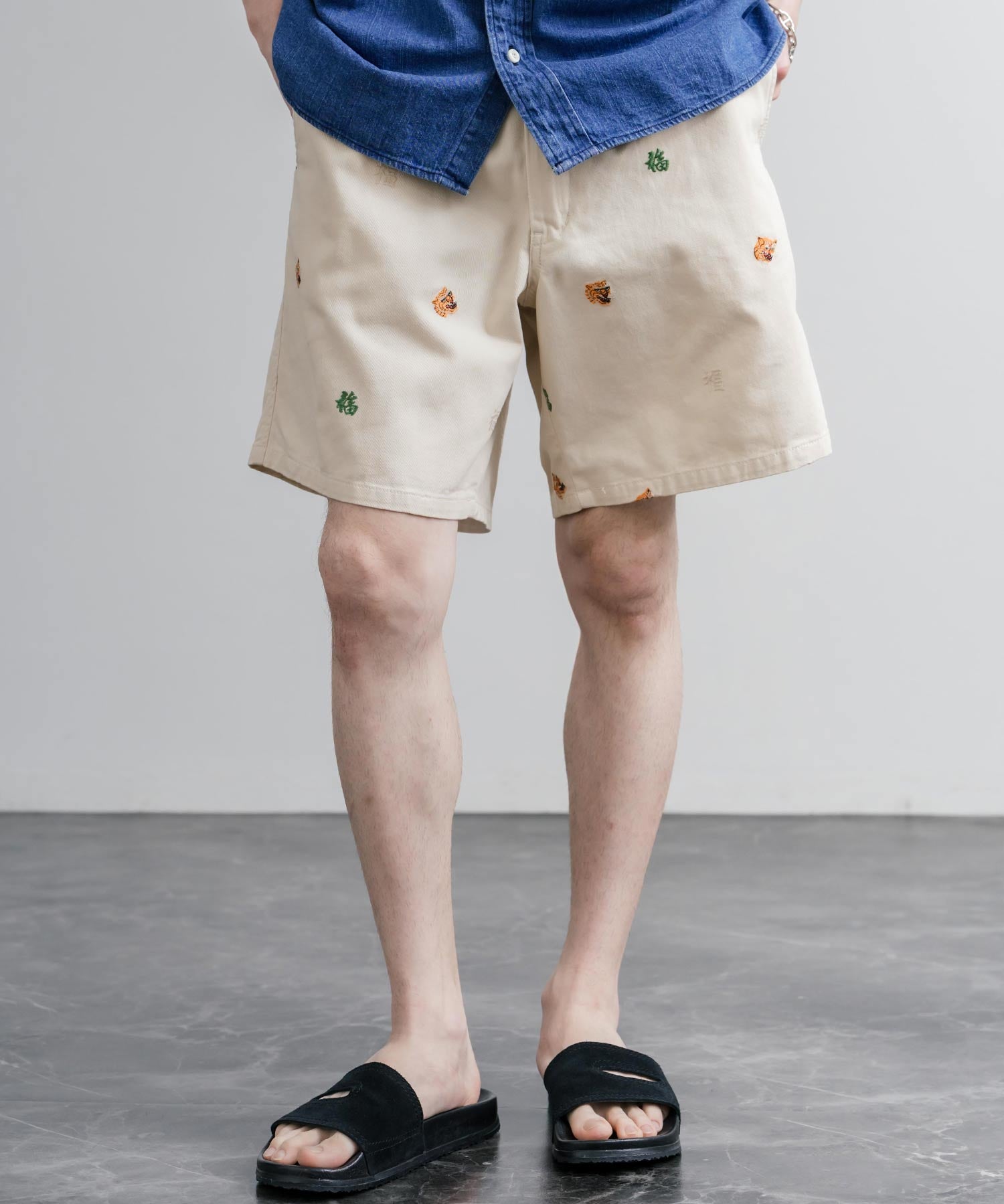 HOUSTON TWILL ALLOVER EMB EASY SHORTS コットンツイル総柄刺繍イージーワイドショートパンツ 16179