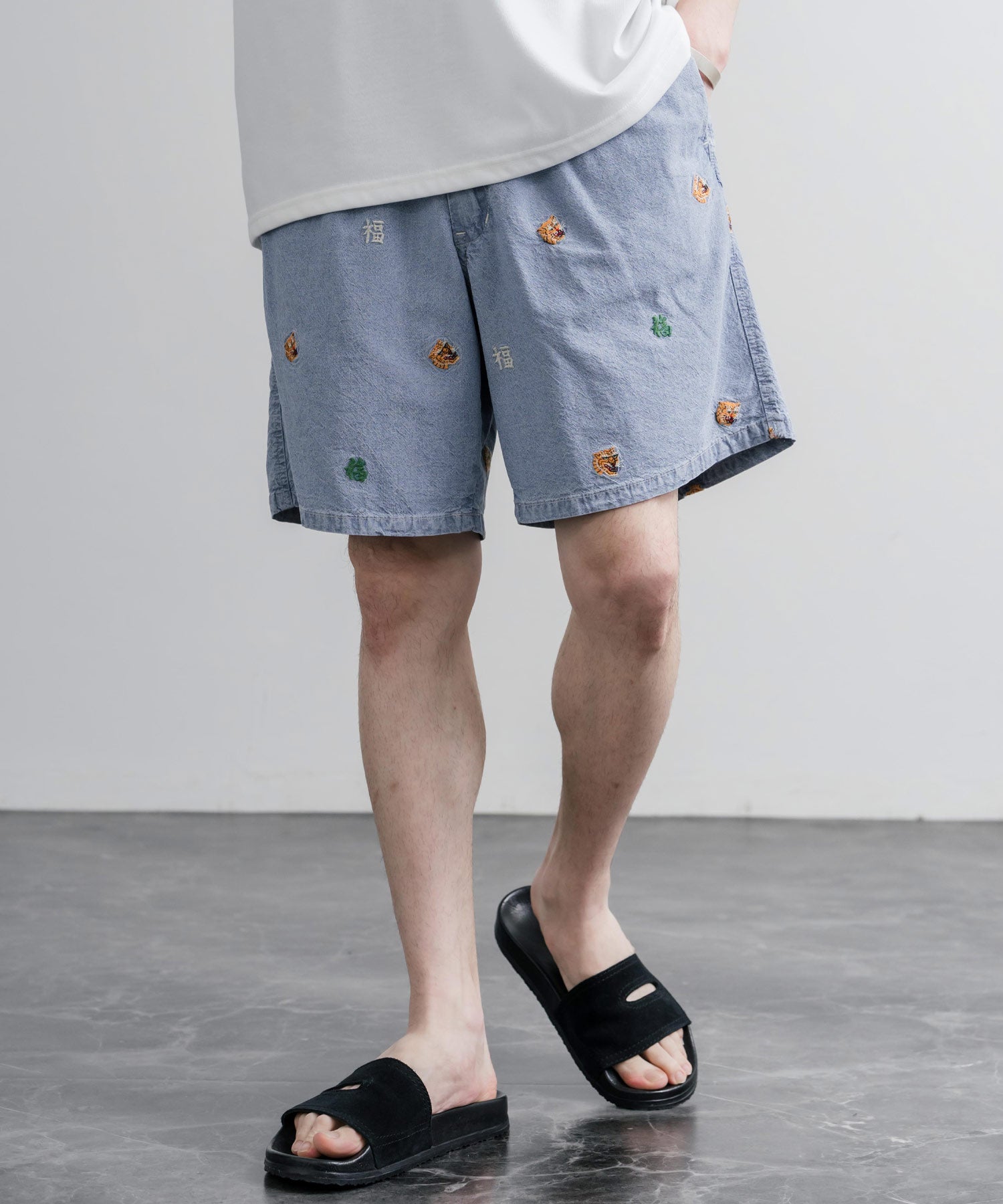 HOUSTON CHAMBRAY ALLOVER EMB EASY SHORTS シャンブレー総柄刺繍イージーショートパンツ 16180