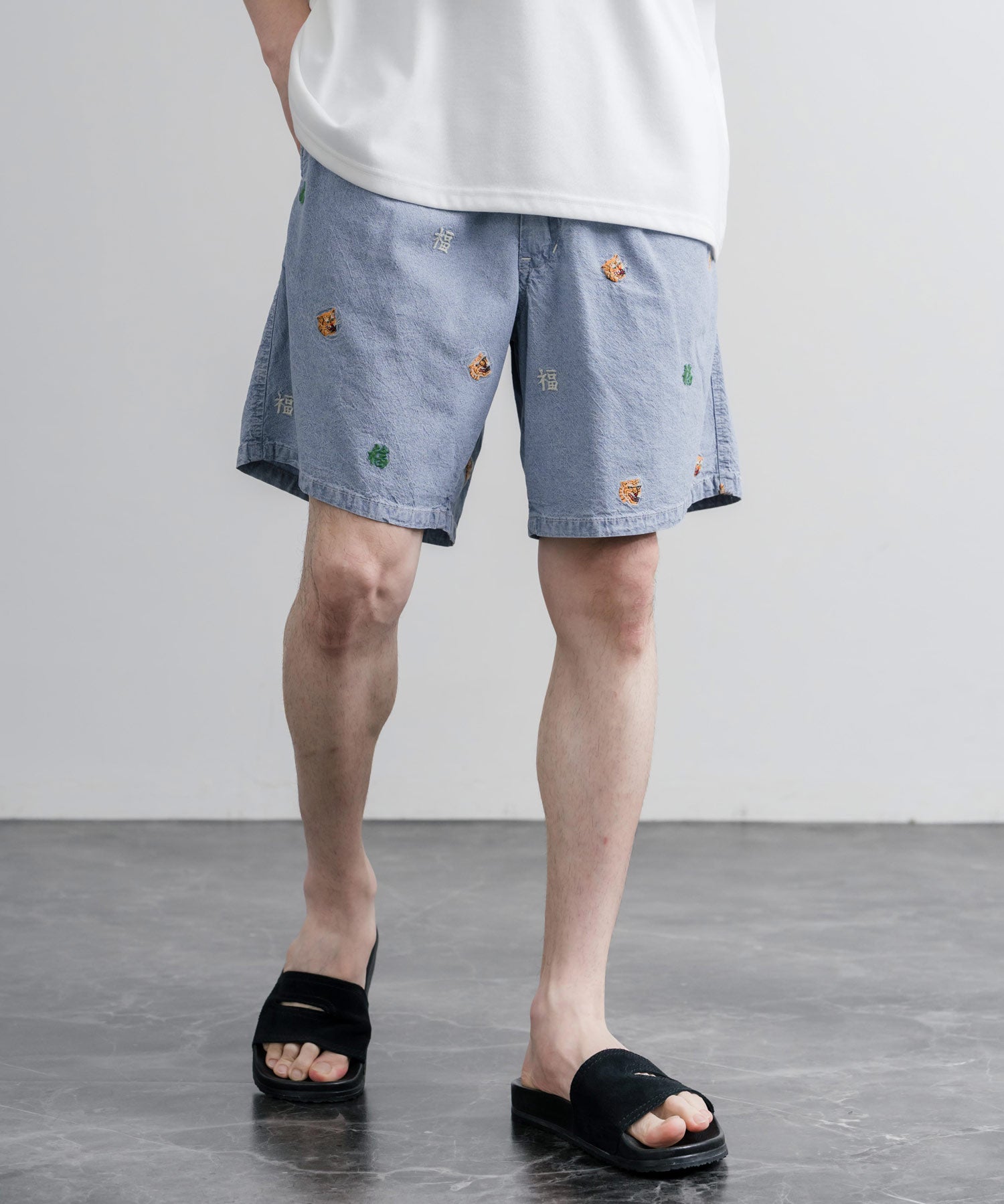 HOUSTON CHAMBRAY ALLOVER EMB EASY SHORTS シャンブレー総柄刺繍イージーショートパンツ 16180