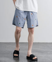 HOUSTON CHAMBRAY ALLOVER EMB EASY SHORTS シャンブレー総柄刺繍イージーショートパンツ 16180