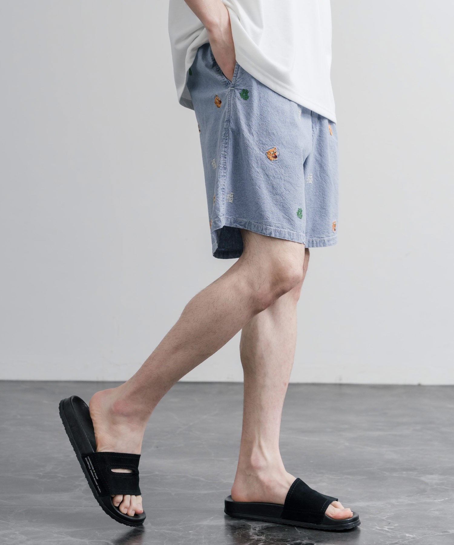 HOUSTON CHAMBRAY ALLOVER EMB EASY SHORTS シャンブレー総柄刺繍イージーショートパンツ 16180