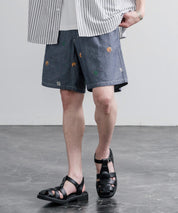 HOUSTON CHAMBRAY ALLOVER EMB EASY SHORTS シャンブレー総柄刺繍イージーショートパンツ 16180