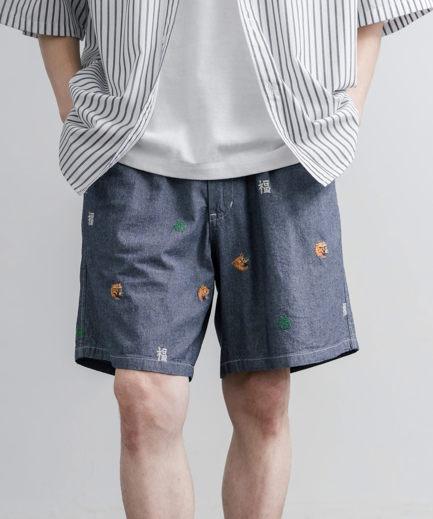HOUSTON CHAMBRAY ALLOVER EMB EASY SHORTS シャンブレー総柄刺繍イージーショートパンツ 16180