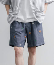 HOUSTON CHAMBRAY ALLOVER EMB EASY SHORTS シャンブレー総柄刺繍イージーショートパンツ 16180